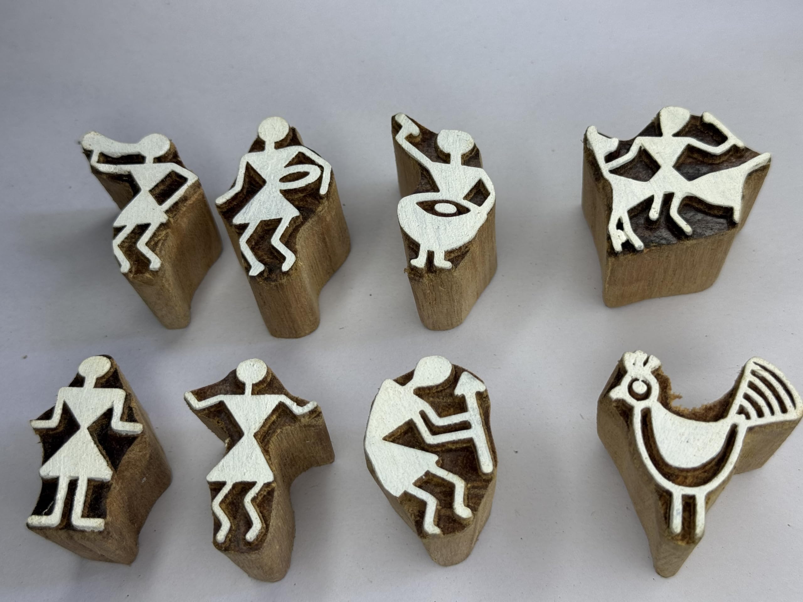 Handcrafted Wooden Block Stamps with Dancing Figure Design, Set of 8, Traditional Art Printing Blocks-image-14