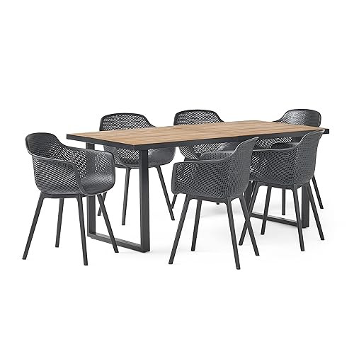 Christopher Knight Home Lotus Outdoor Dining Sets, Black + Teak