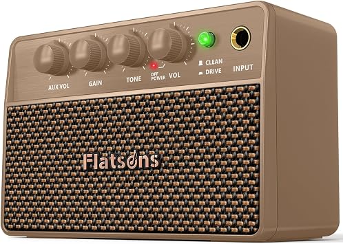 Flatsons FBA-10 Guitar Amplifier, Drive/Clean Tone Electric Guitars Amp, 10W Mini Portable Amp with Type-C Rechargeable Battery 6H Work, Wireless Vintage Guitar Speaker for Practice Travel Khaki