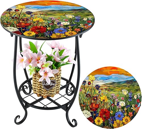 Miniatura 8 de Mesa auxiliar redonda para exteriores, mosaico pequeño, decoración de patio, planta interior, mesa de té para patio, porche, jardín, sala de estar,