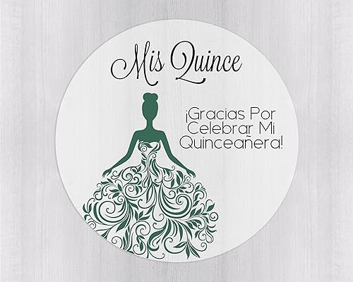 Miniatura 7 de Calcomanías de quinceañera de 40 quilates, membrillo MI, calcomanías en español o inglés para cumpleaños número 15 (027-S-EM-C)