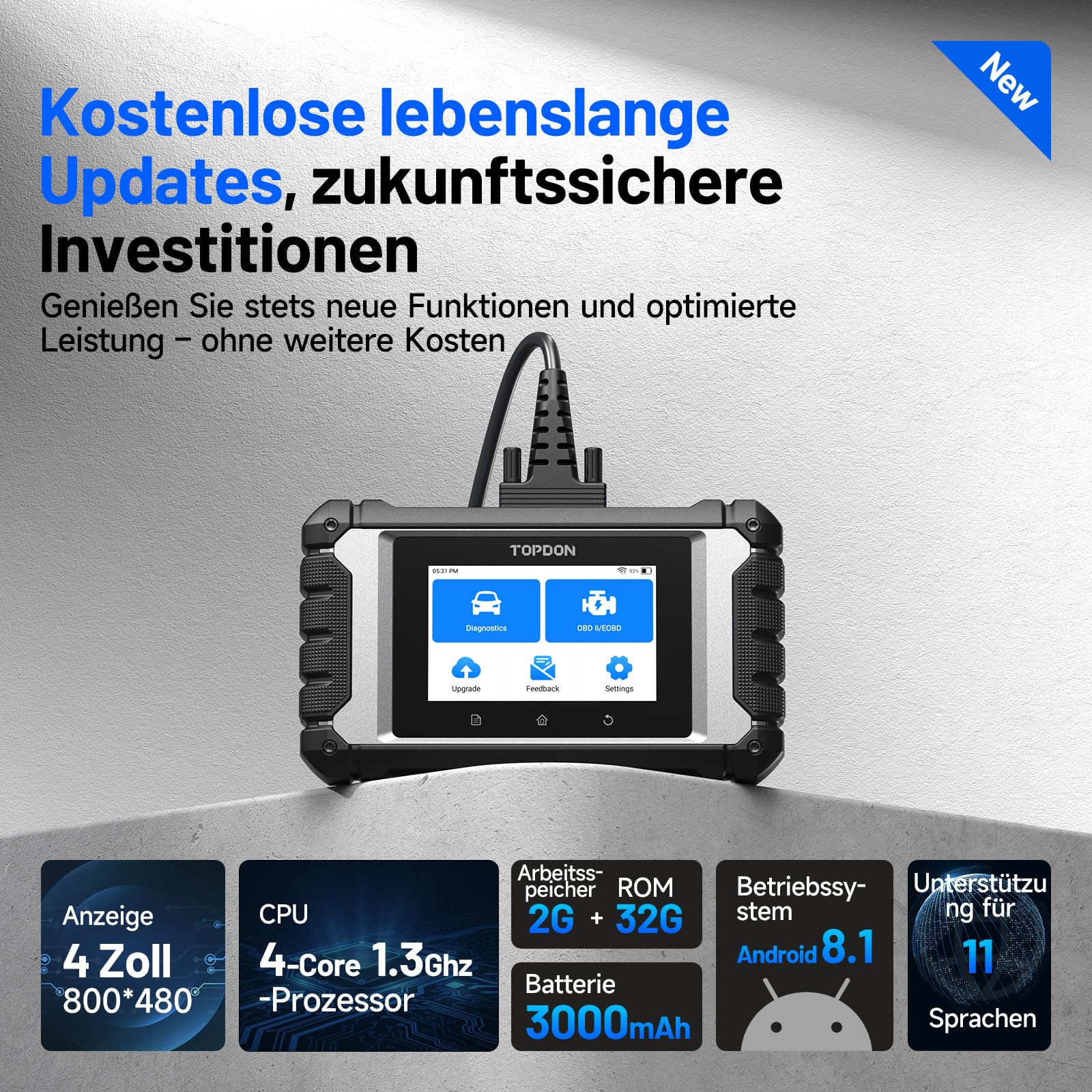 TOPDON ArtiDiag EU Auto OBD2 Diagnosegerät für BMW/Benz/V.A.G, Vollsystem Diagnose, Bidirektionale Steuerung/Aktiver Test, ECU Online Codierung, Lebenslange Kostenlose Updates