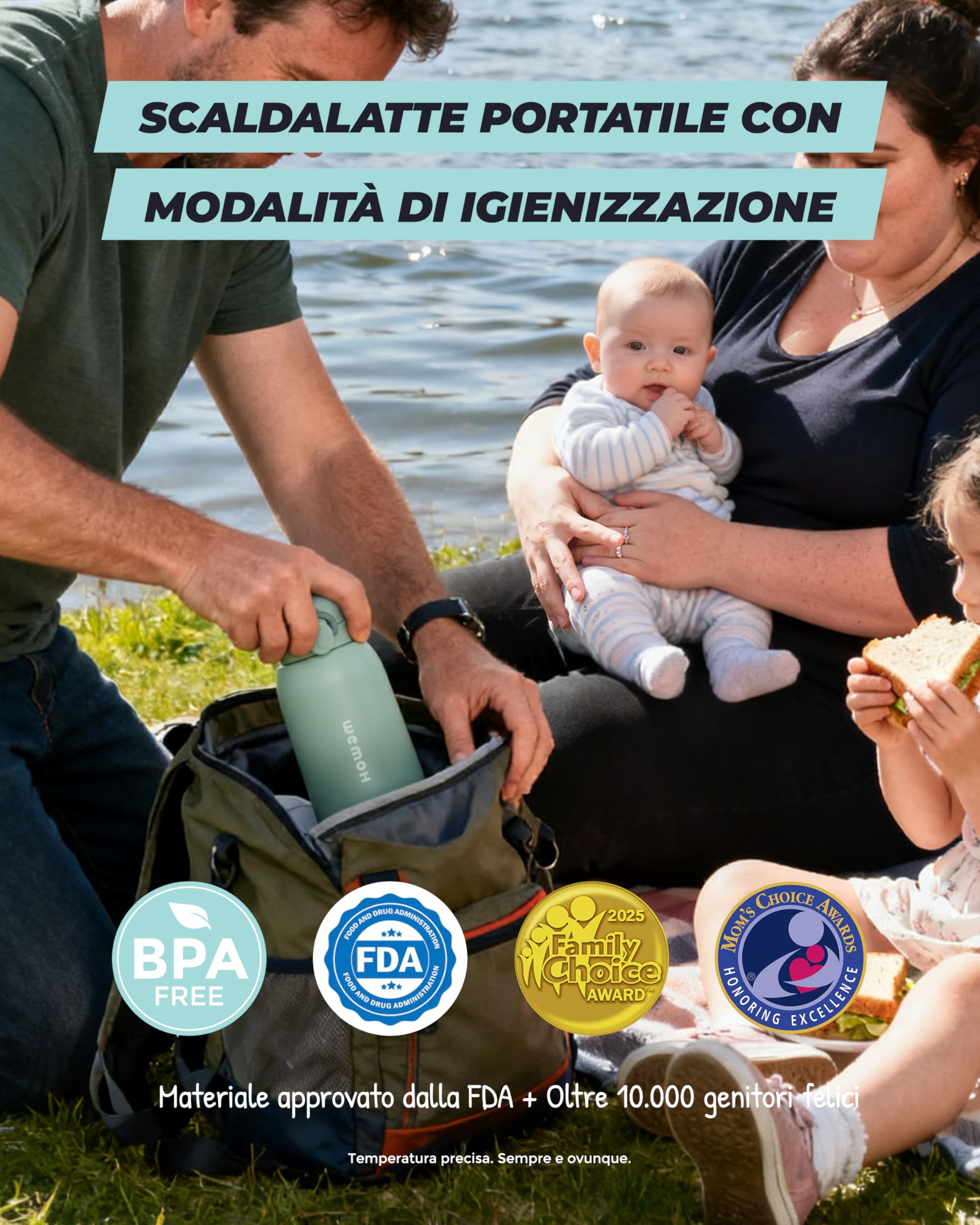 Scalda Latte Portatile: Autopulente, controllo temperatura, 8 poppate/carica, 450ml, 100W per latte materno, formula e acqua