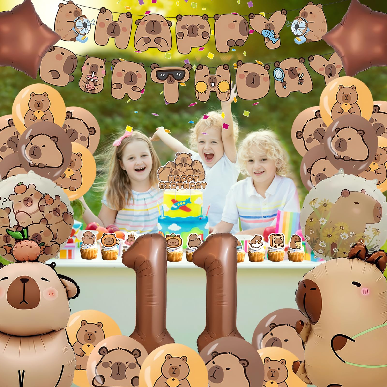Capybara Geburtstag Clipart Set: Party-Tier PNG EPS Doodles