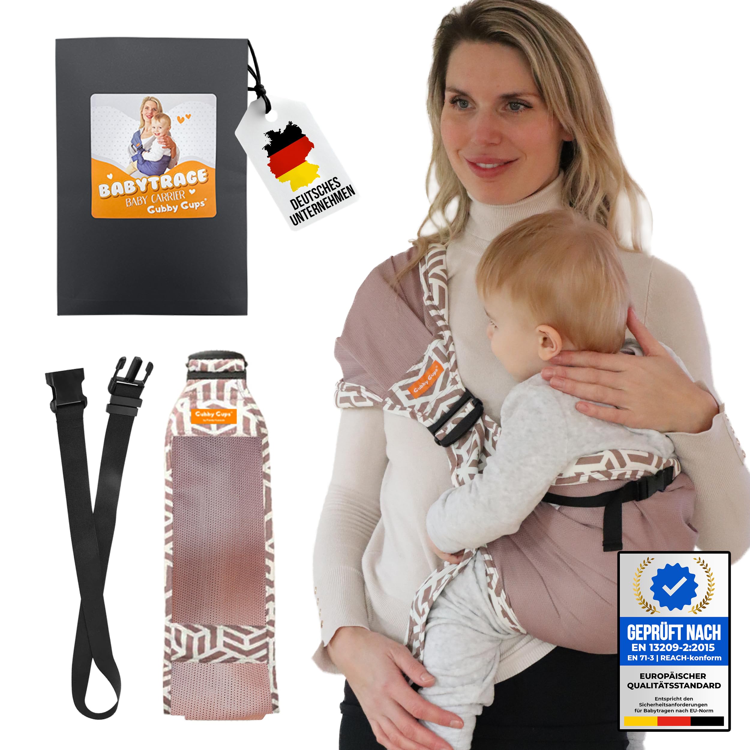 GUBBY GUPS® Ergonomische praktische Babytrage V3.0 für schnelle Einsätze - Tragetuch Baby neugeboren Baby Tragegurt Kleinkind bis 15 KG, Hüftsitz Baby Trage Tragesystem