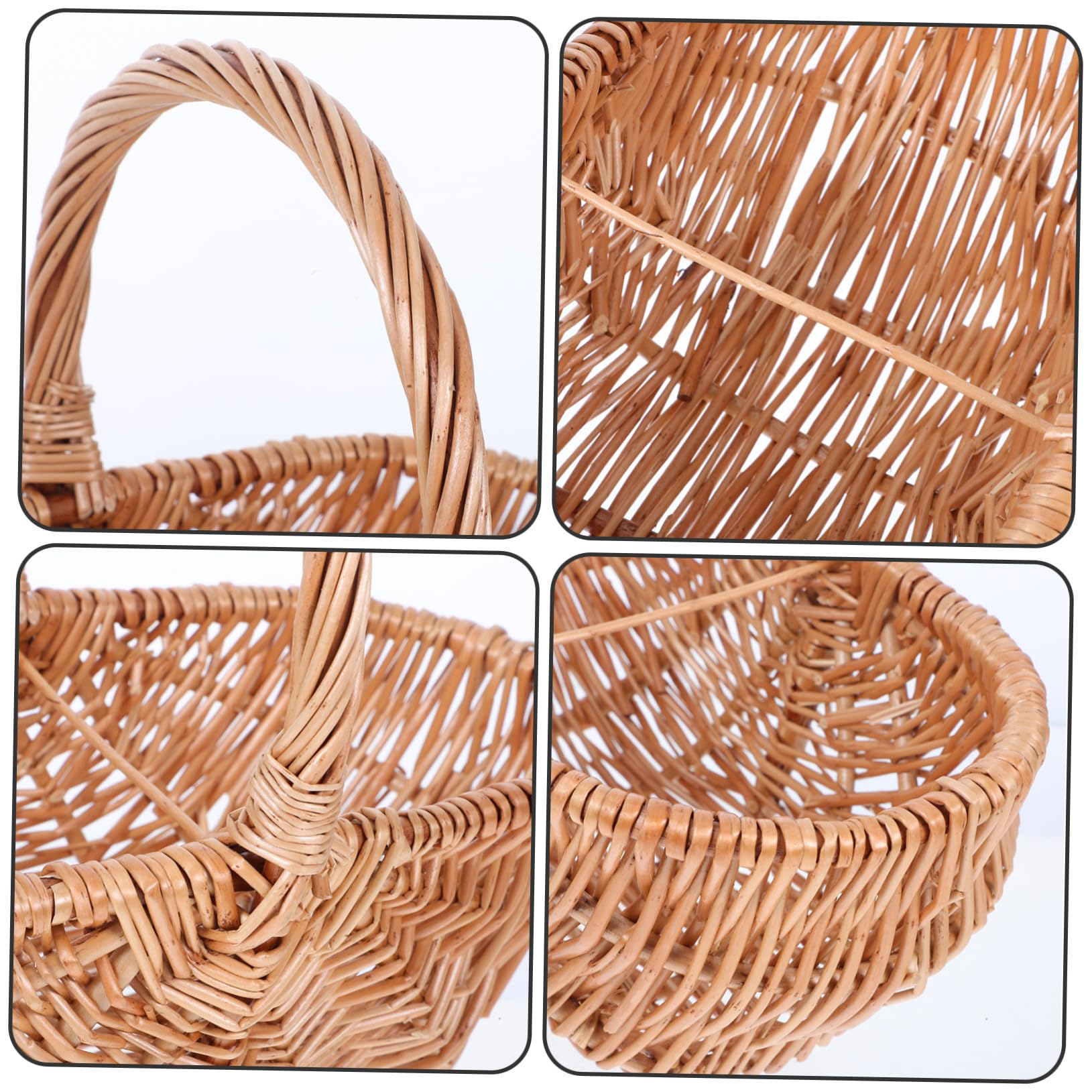 Mipcase Cesta Ovalada de Mimbre Tejida Mano Cesta Pequeña y Ligera para Picnic para Frutas Huevos y Verduras Organizador Portátil para Cocina y Exteriores