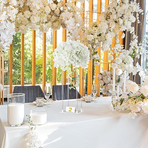 Miniatura 6 de Geetery Jarrón de acrílico alto para centros de mesa de boda, soporte elegante transparente con flores de hortensias artificiales para bodas,