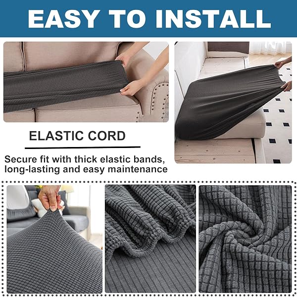 Housse de Coussin Banquette Camping-Car & Caravane, Couvre-Siège Stretch Antidérapant en Jacquard pour Dinette et Banquette Intérieure (Gris foncé,L 60-95cm W 20-35cm) - 2