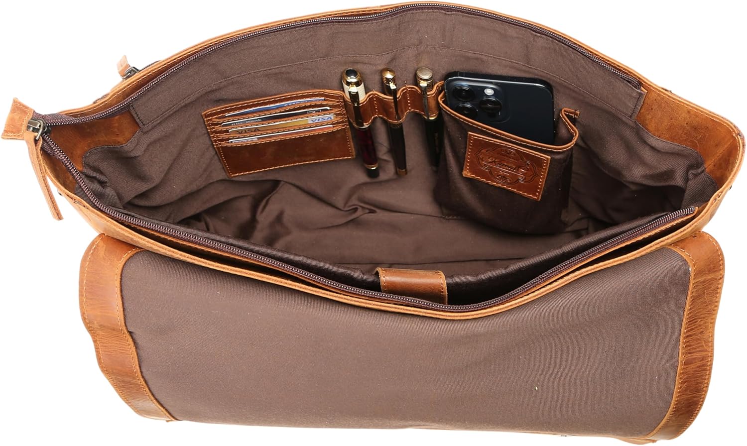 Handmade Full Grain Buffalo Leather Messenger Bag 16 Inch | Laptop Satchel Briefcase for Men & Women | Vintage Office Computer Bag with Adjustable Strap (Fits 15.6” Laptop) - Image 4