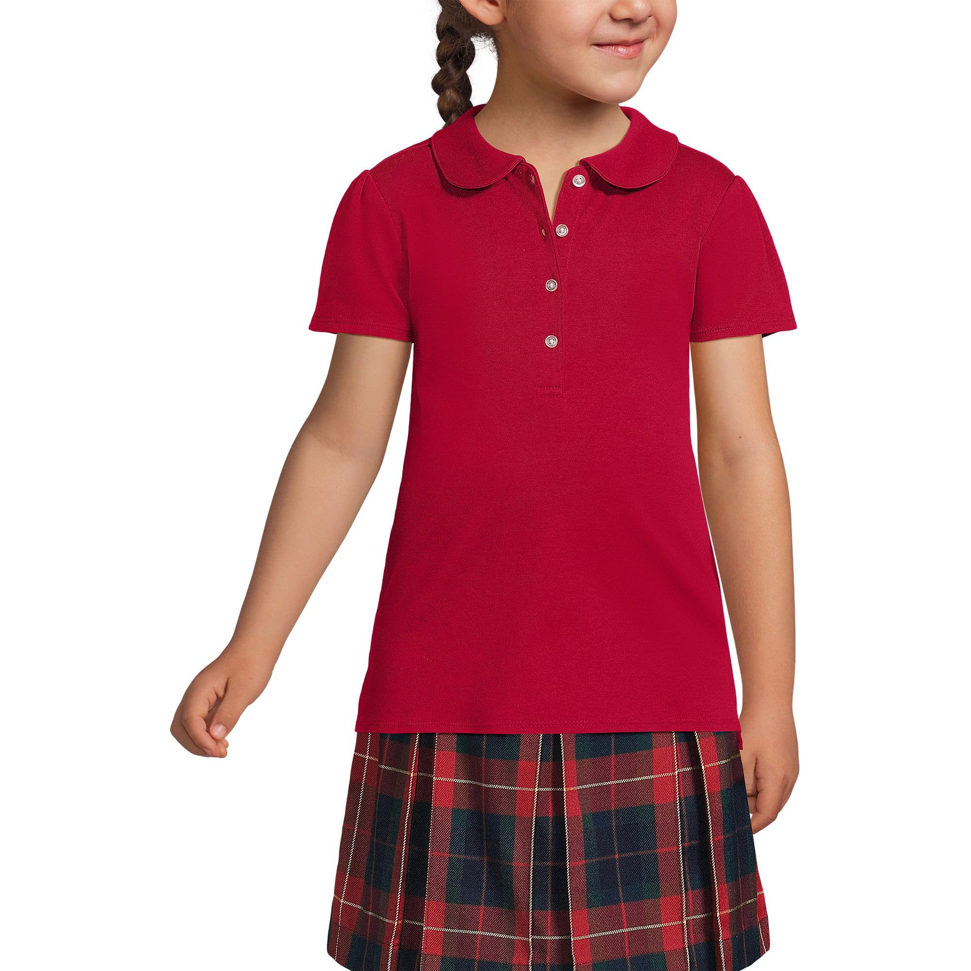 Lands' End Girls Short Sleeve Peter Pan Collar Polo Shirt