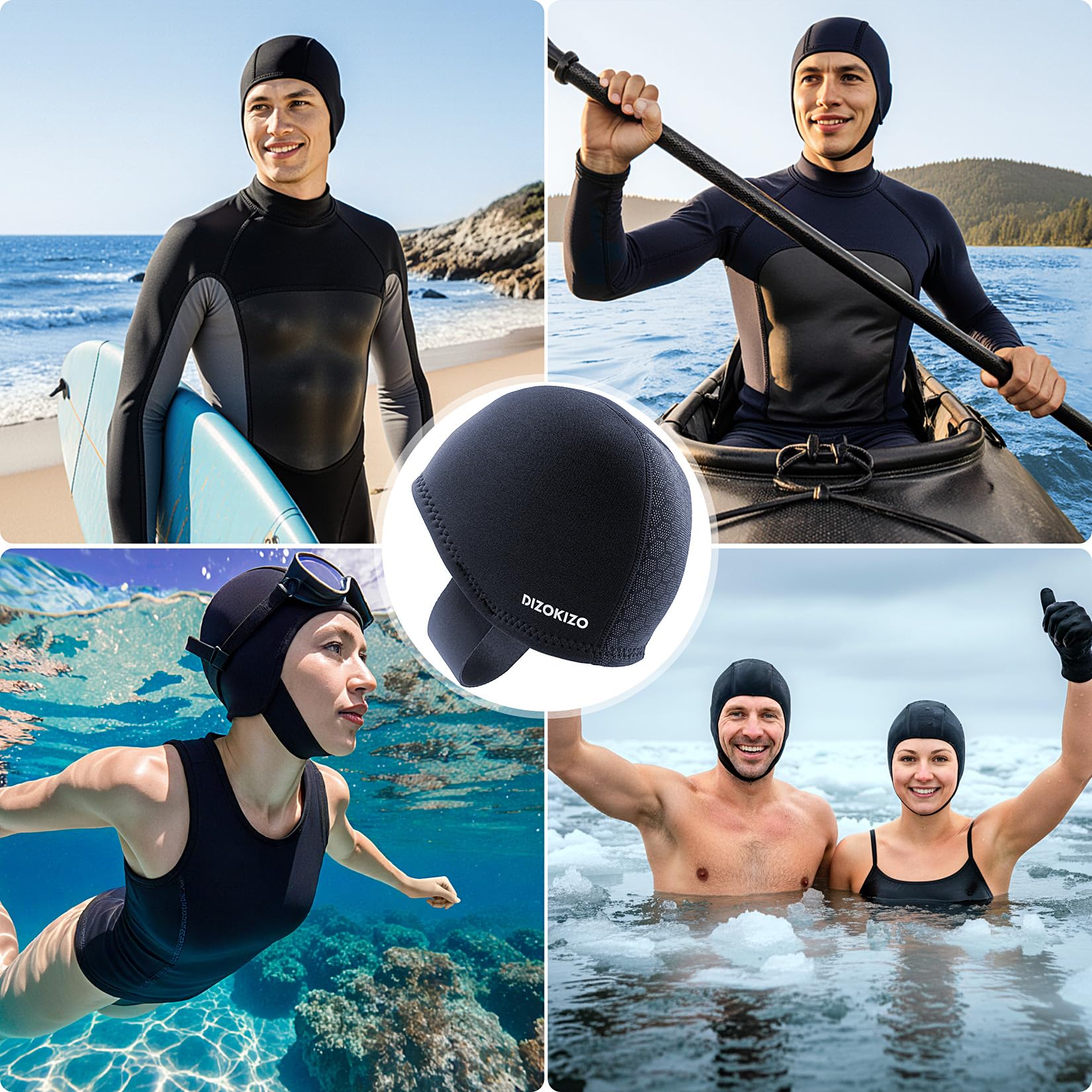 Bonnet de plongée Thermique en néoprène pour Homme et Femme avec mentonnières, Couvre-Chef de plongée de 3 mm pour Sports Nautiques, plongée avec Tuba, Kayak, Voile