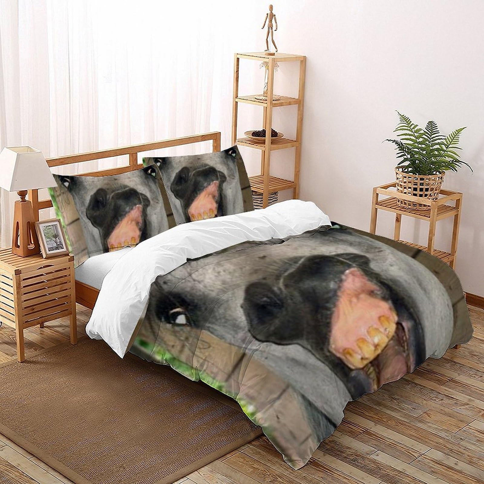 Housse de couette double poney literie microfibre animaux land 200x200 cm pour adolescent