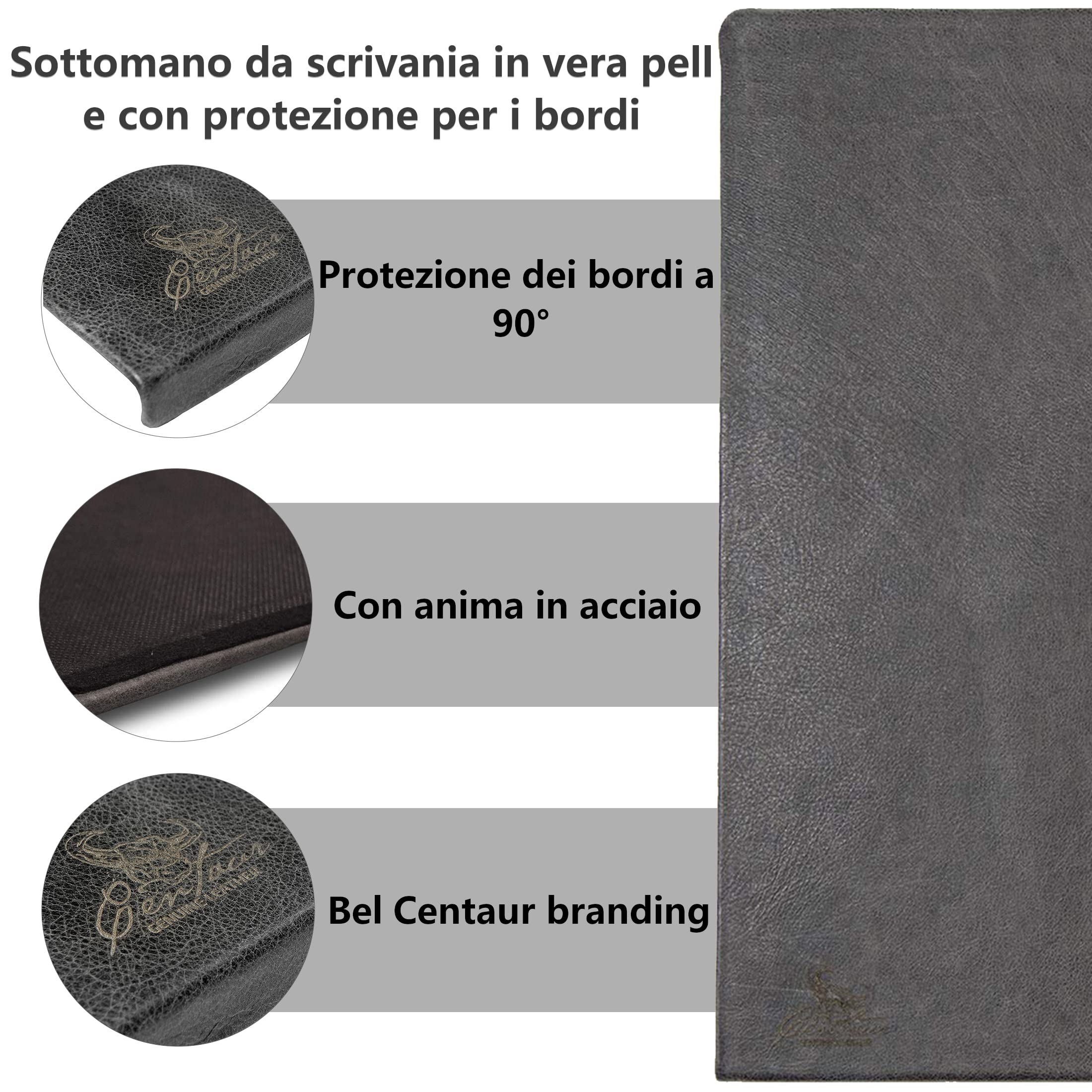 Centaur - Sottomano in pelle di alta qualità - 55x80cm grigio basalto - Ideale per l'ufficio e la casa - Sottomano di facile manutenzione - Fatto in Germania