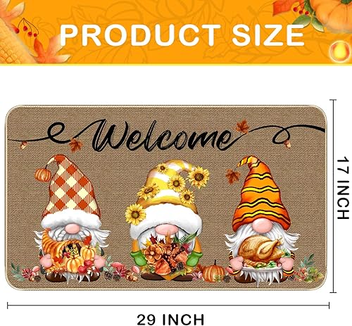 Miniatura 3 de TREWAVE Tapete decorativo de bienvenida de otoño, antideslizante, lavable, diseño de calabaza, girasol, pavo, hoja de arce, cosecha de otoño, Acción