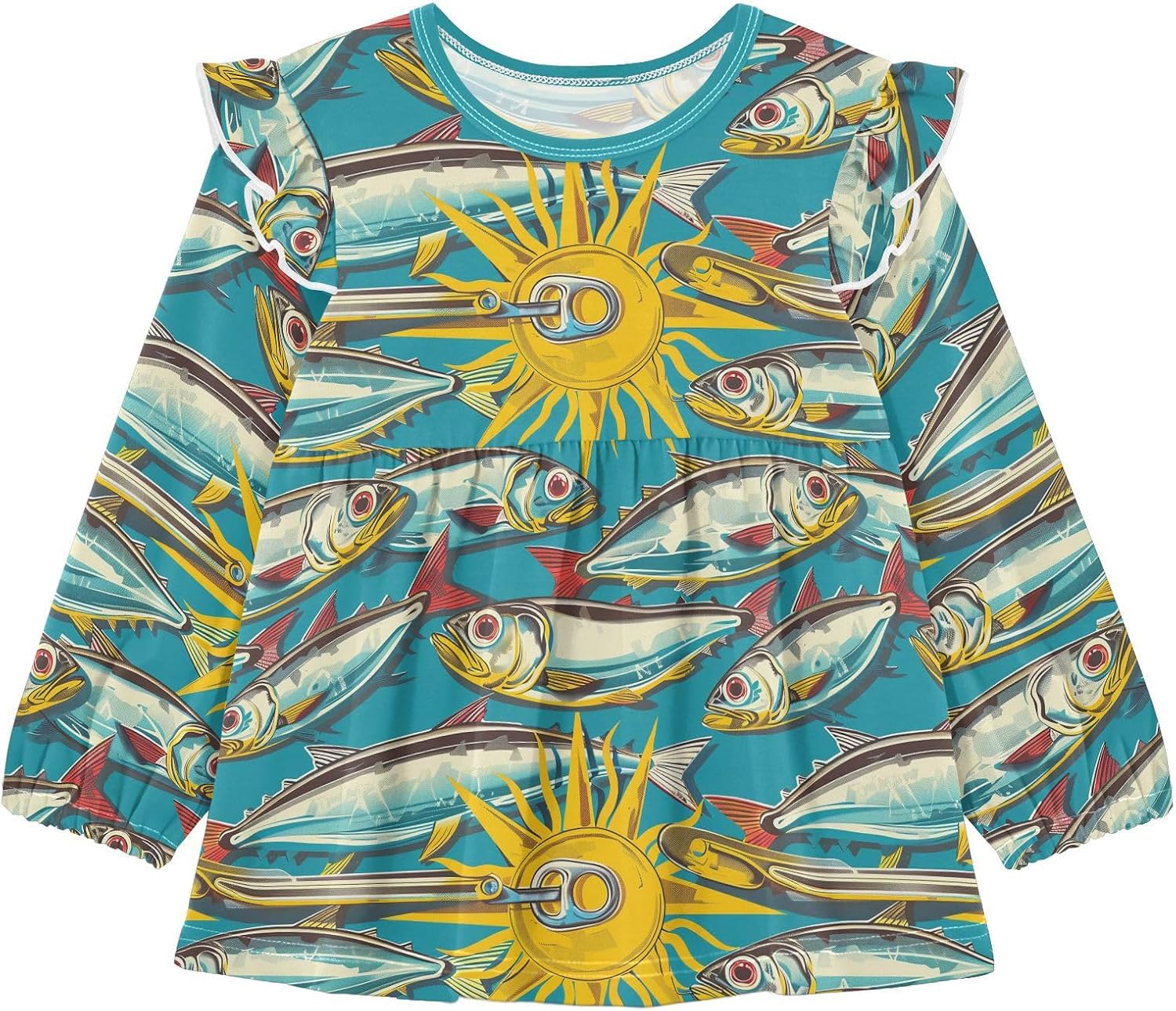 visesunny Toddler Clothes for Girls Canned Sun Sardine Long Sleeve Fall Shirts Cotton Top with Ruffle Collar