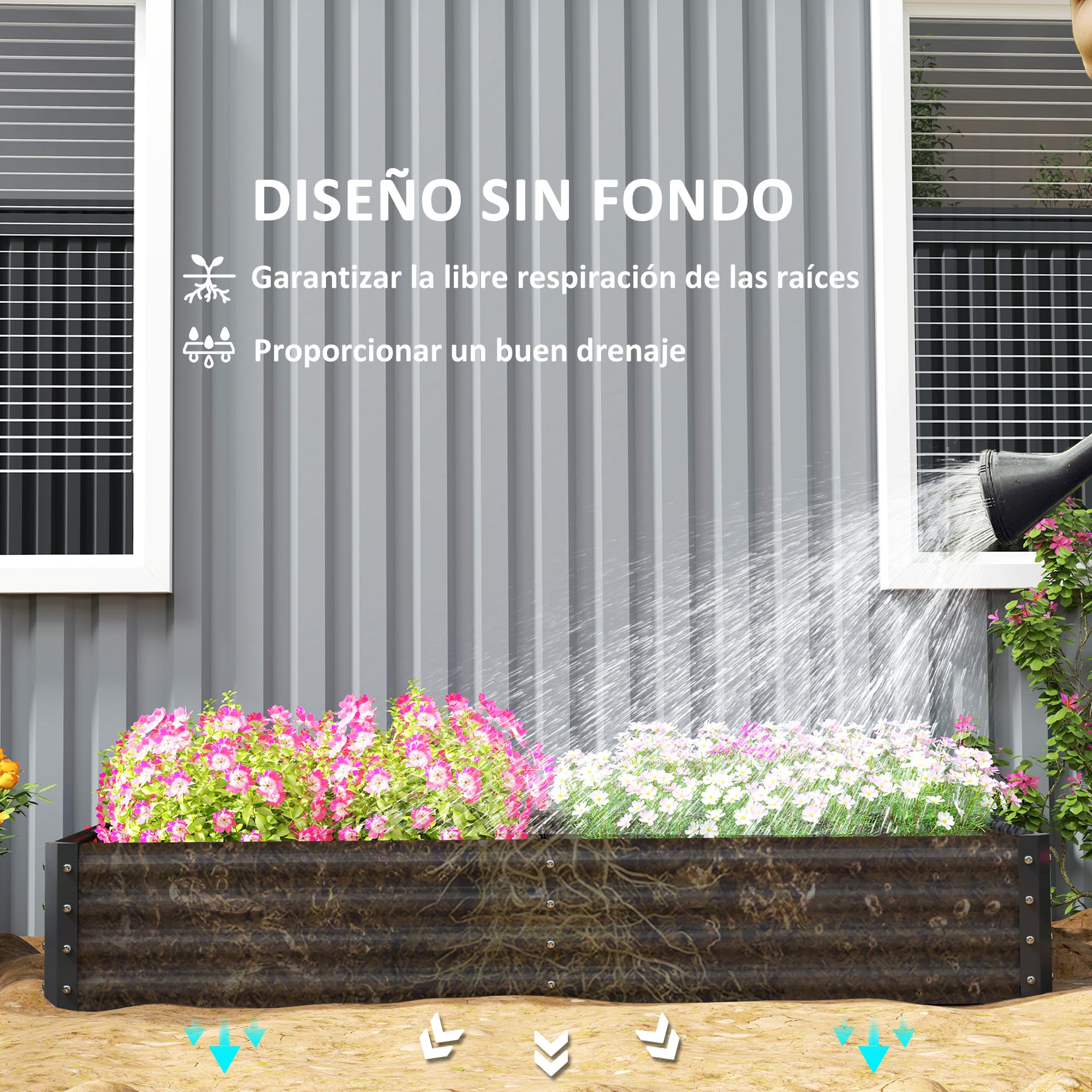 Outsunny Jardinera Elevada de Acero Galvanizado Huerto Urbano para Cultivar Plantas Flores Hierba Macetero Grande Exterior Rectangular con Fondo Abierto 180x90x30 cm Gris Oscuro