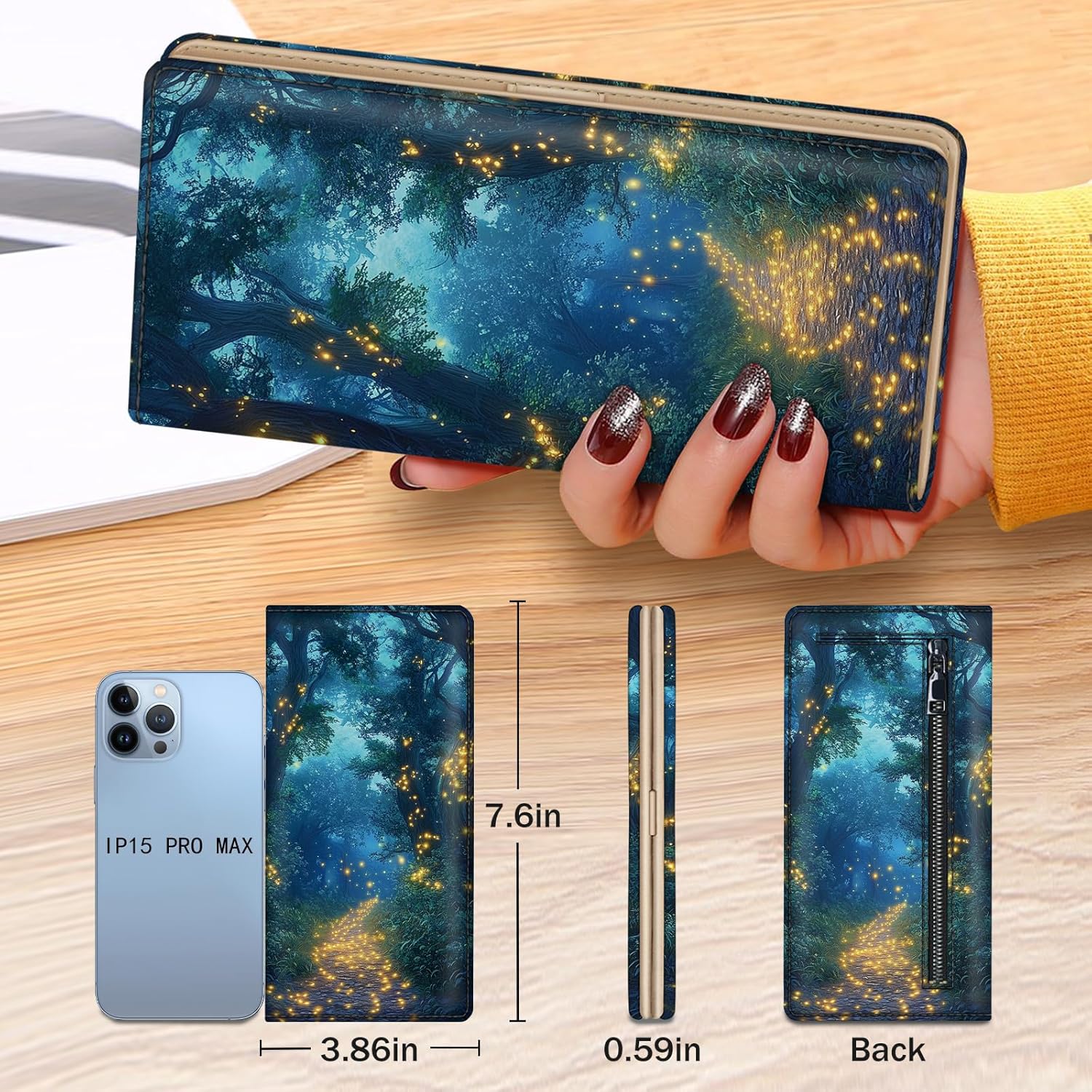 Immaturus Womens Wallet, Forest Firefly Slim Thin RFID Blocking Credit Card Wallets, Long Bifold PU Leather Card Holder Organizer, Cute Cash Clutch Billfold with Zipper Coin Pocket Ladies Girls Gift - Image 6