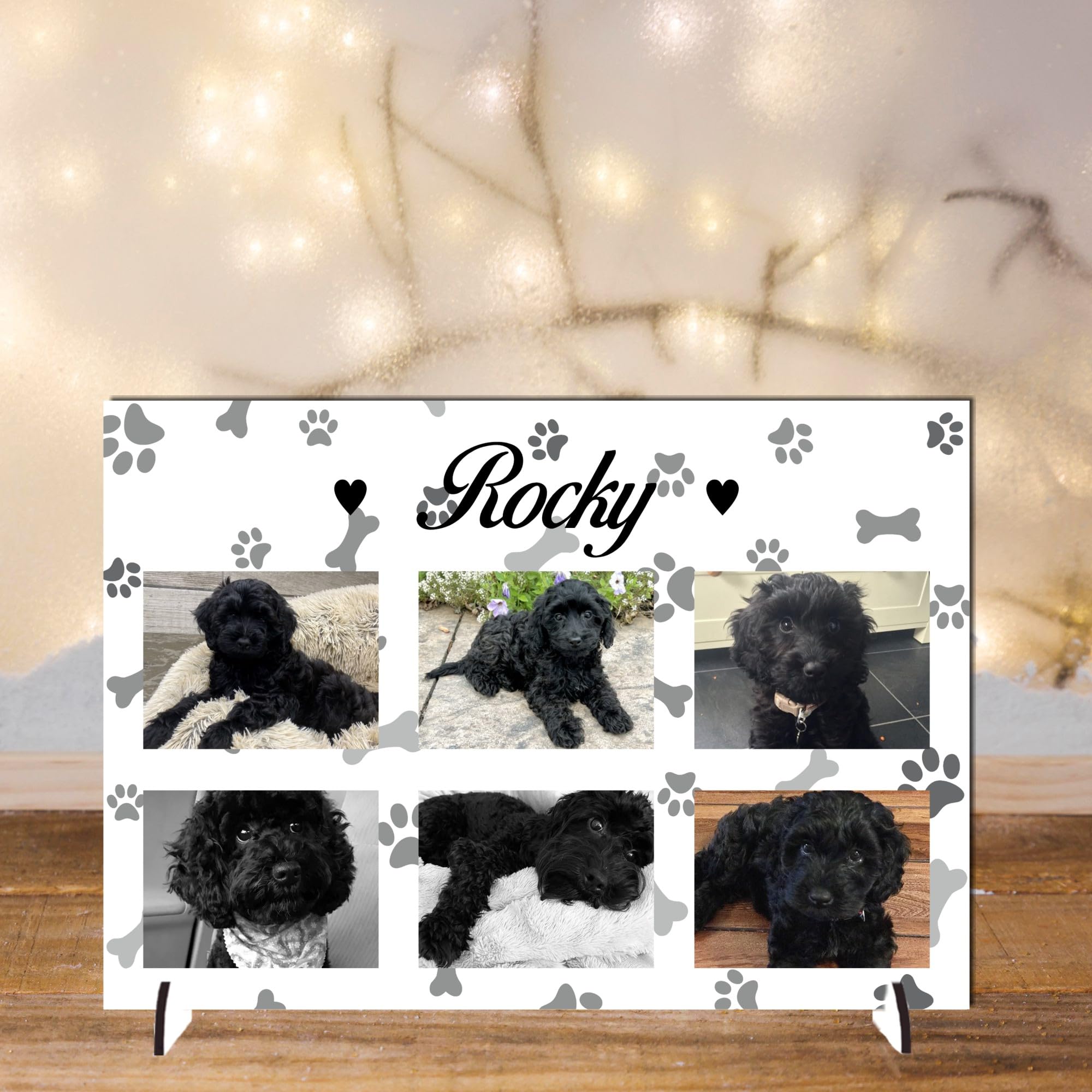 Pixie's Gifts Personalised Pet Photo Plaque on Stand - Custom Gift for Dogs or Cats - Available in 4 Designs, 3mm MDF and Acrylic (Grey, Mdf Wood A4 30cm x 21cm)