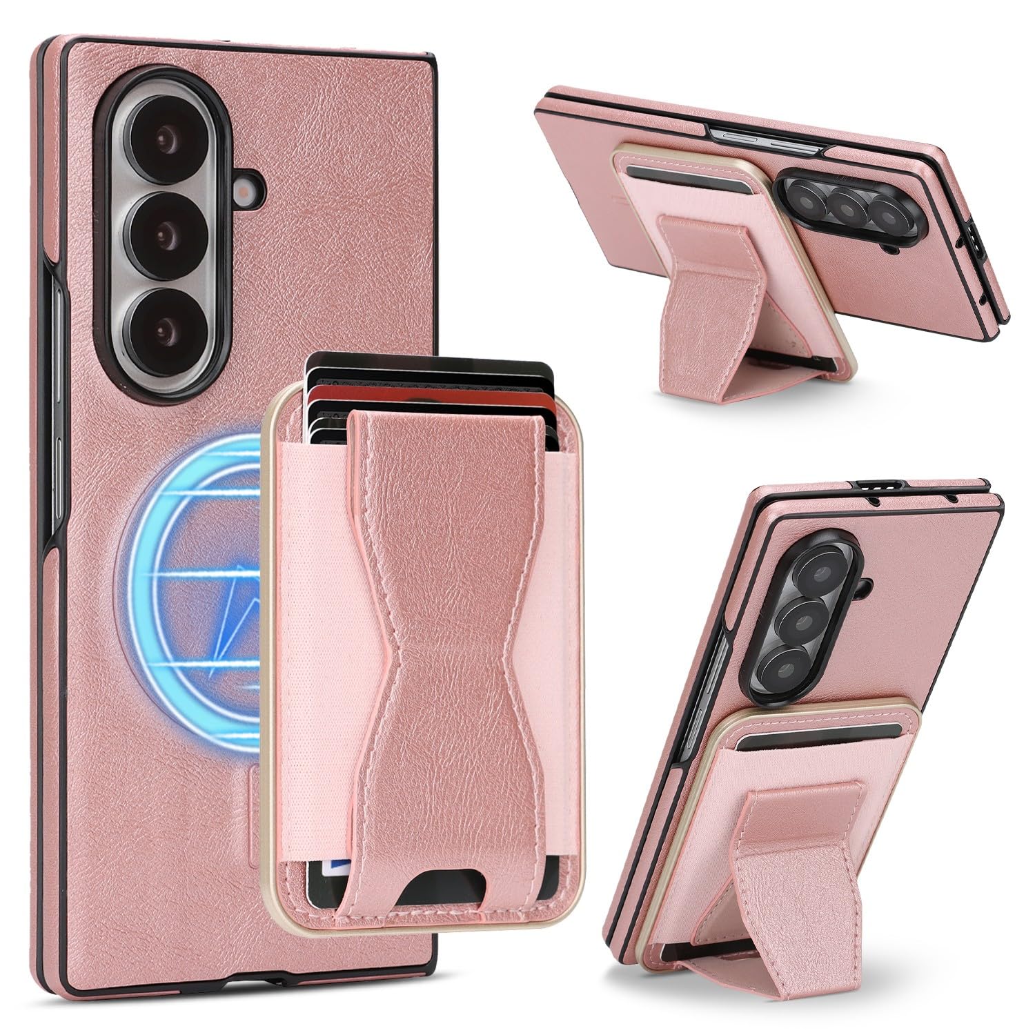 Generic Custodia compatibile con Samsung Galaxy Z Fold 8 Ultra (colore rosa) cavalletto in pelle magnetica a portafoglio rimovibile