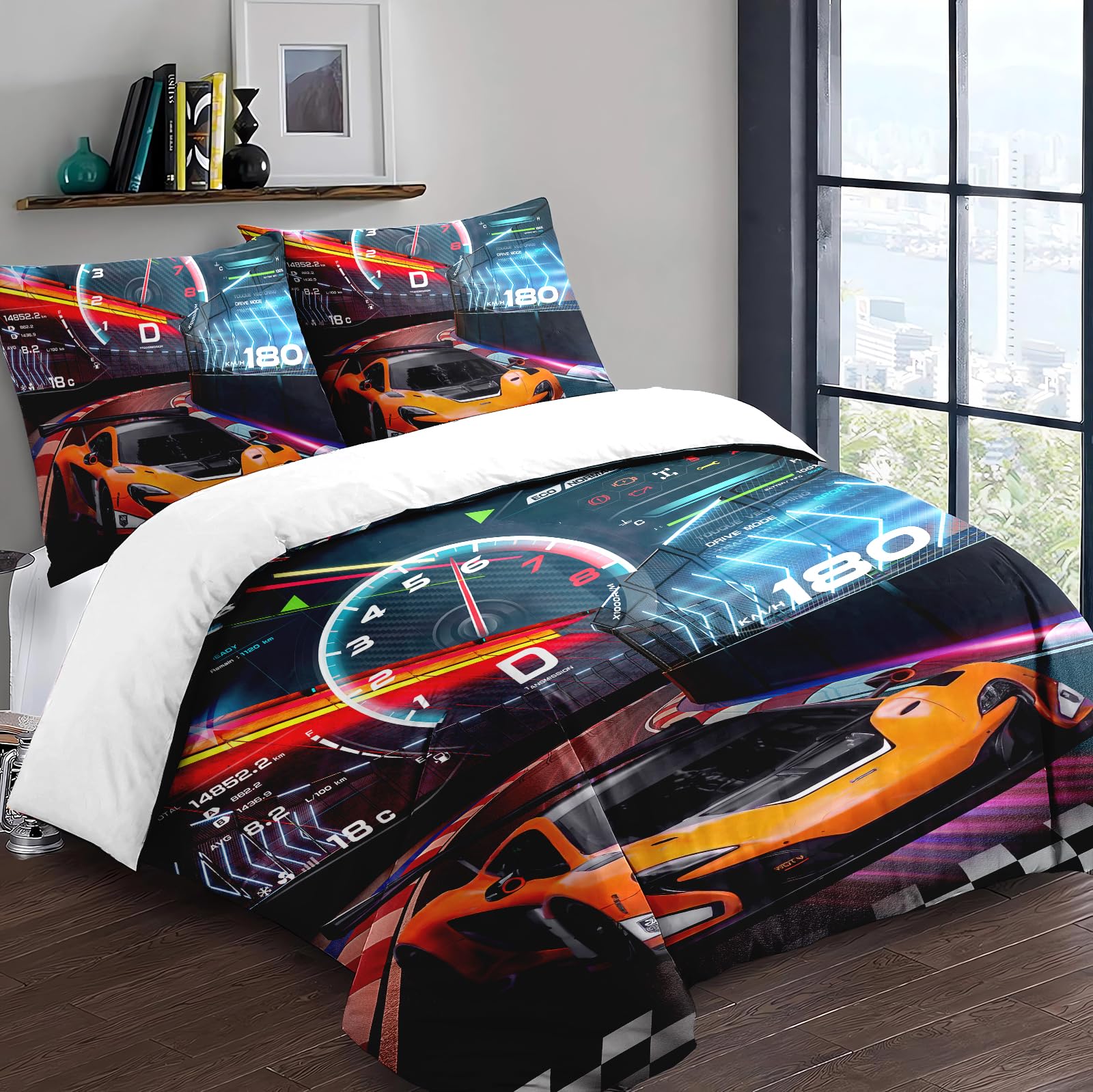 Plumflex Sportwagen dekbedovertrek 3D 911 bedrukt beddengoed dekbedovertrek met ritssluiting voor thuis Decro, zachte microvezel 911 beddengoed set King(220x240cm