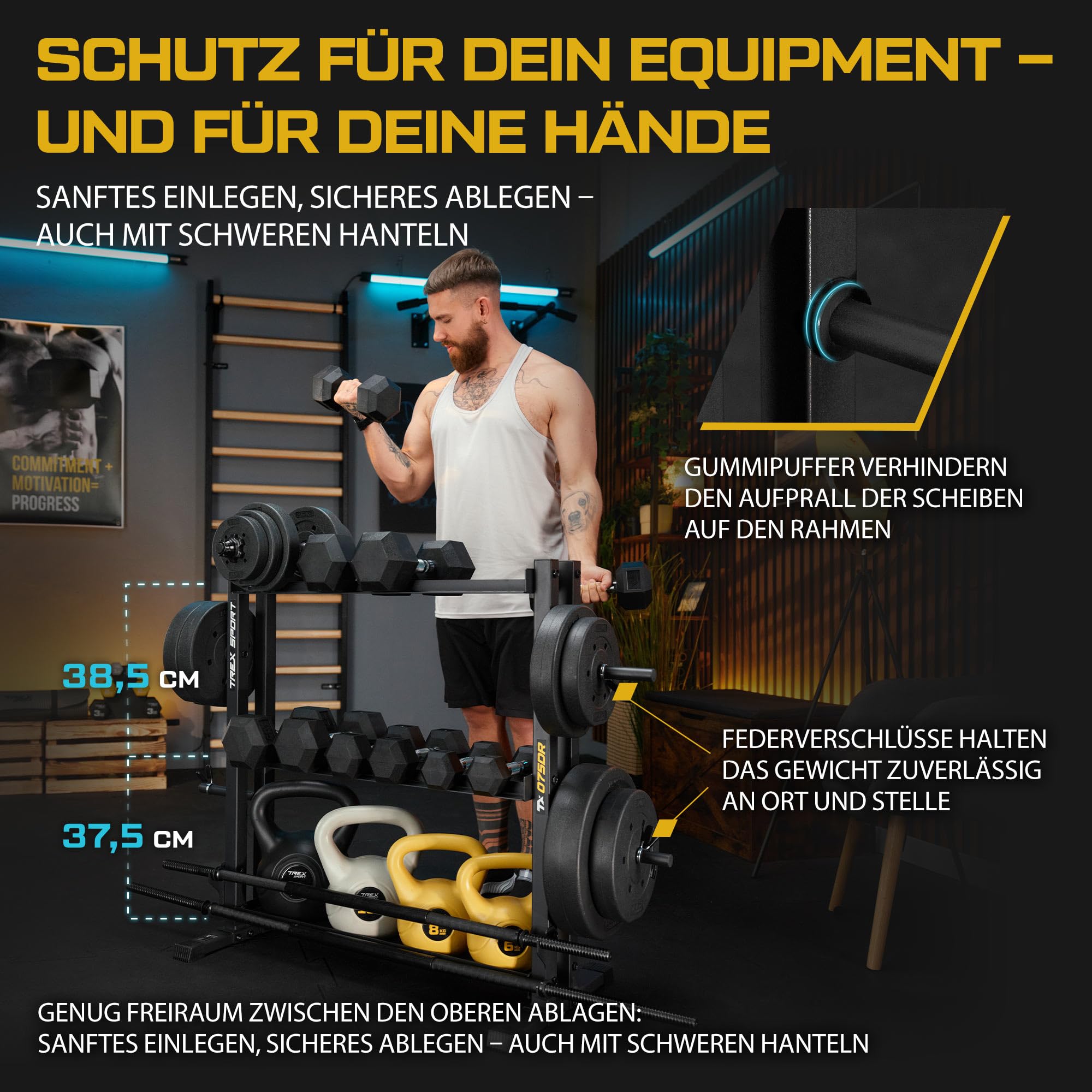 TREX SPORT Hantelablage Gewichteständer für Home Gym bis 690 kg TX-075DR | Stahl Hantelständer für Hantelscheiben, Hantelstangen, Kurzhanteln, Trainingszubehör, stabil, rutschfest