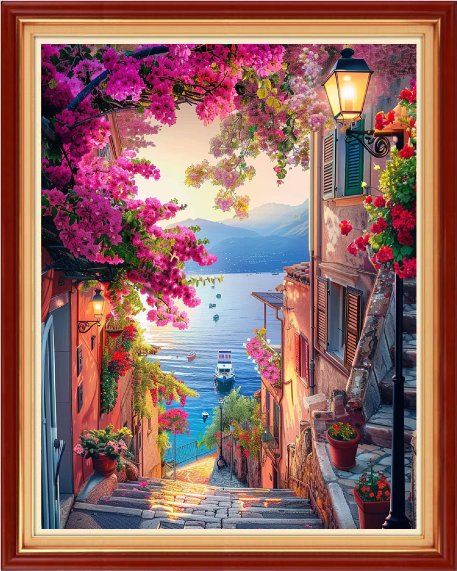 Findvoor Stamped Cross Stitch Kits for Beginners Full Range of Cross Stitching Embroidery Pattern for Adults, 11CT DIY Needlepoint Embroidery Starter Kits-Seaside Flower Street 16x20 inch