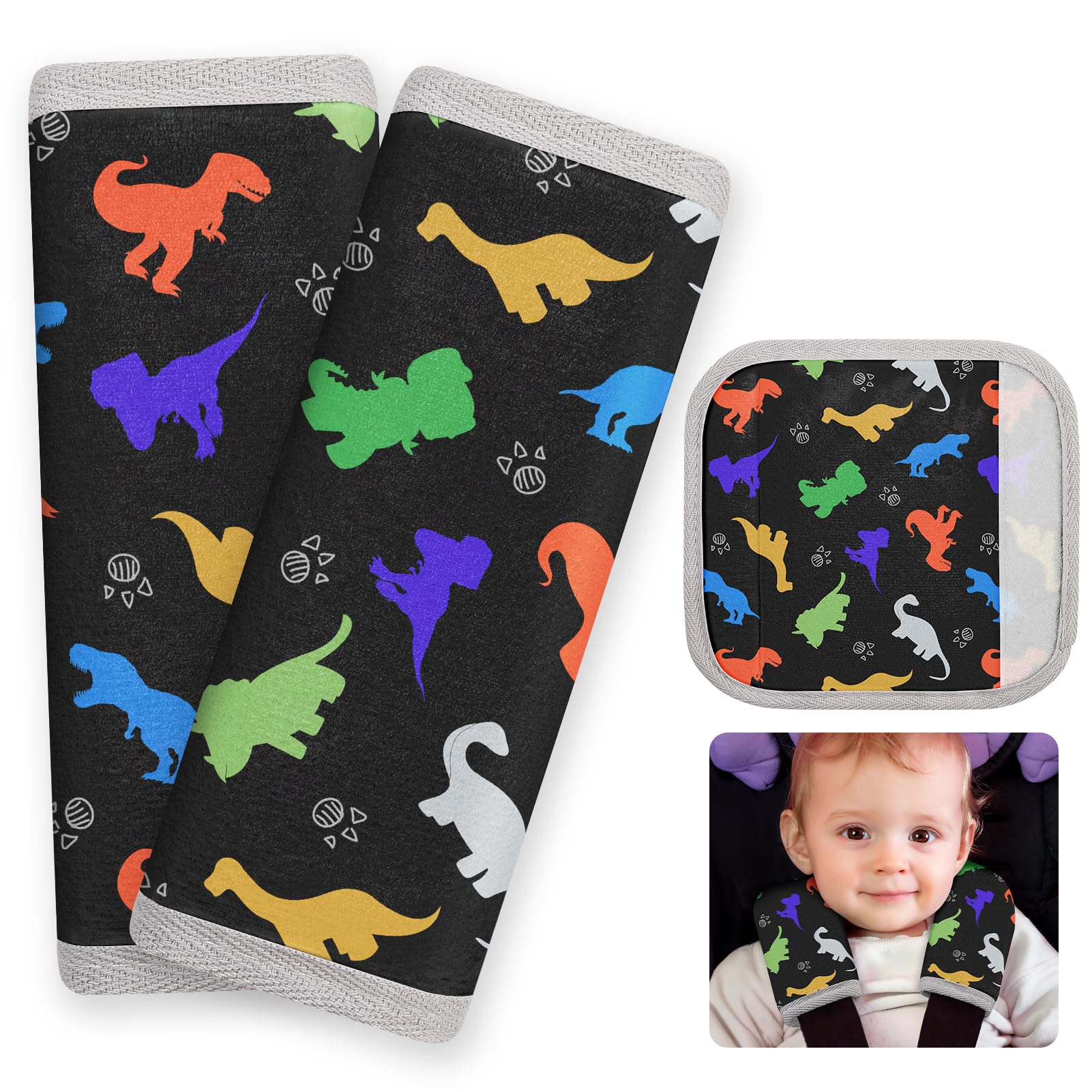 Seat Belt Cover Pad for Baby, Soft Seatbelt Cushion Covers for Kids 2Pcs Car Seat Strap Shoulder Pads for All Car Seats, Stroller, High Chair, Black