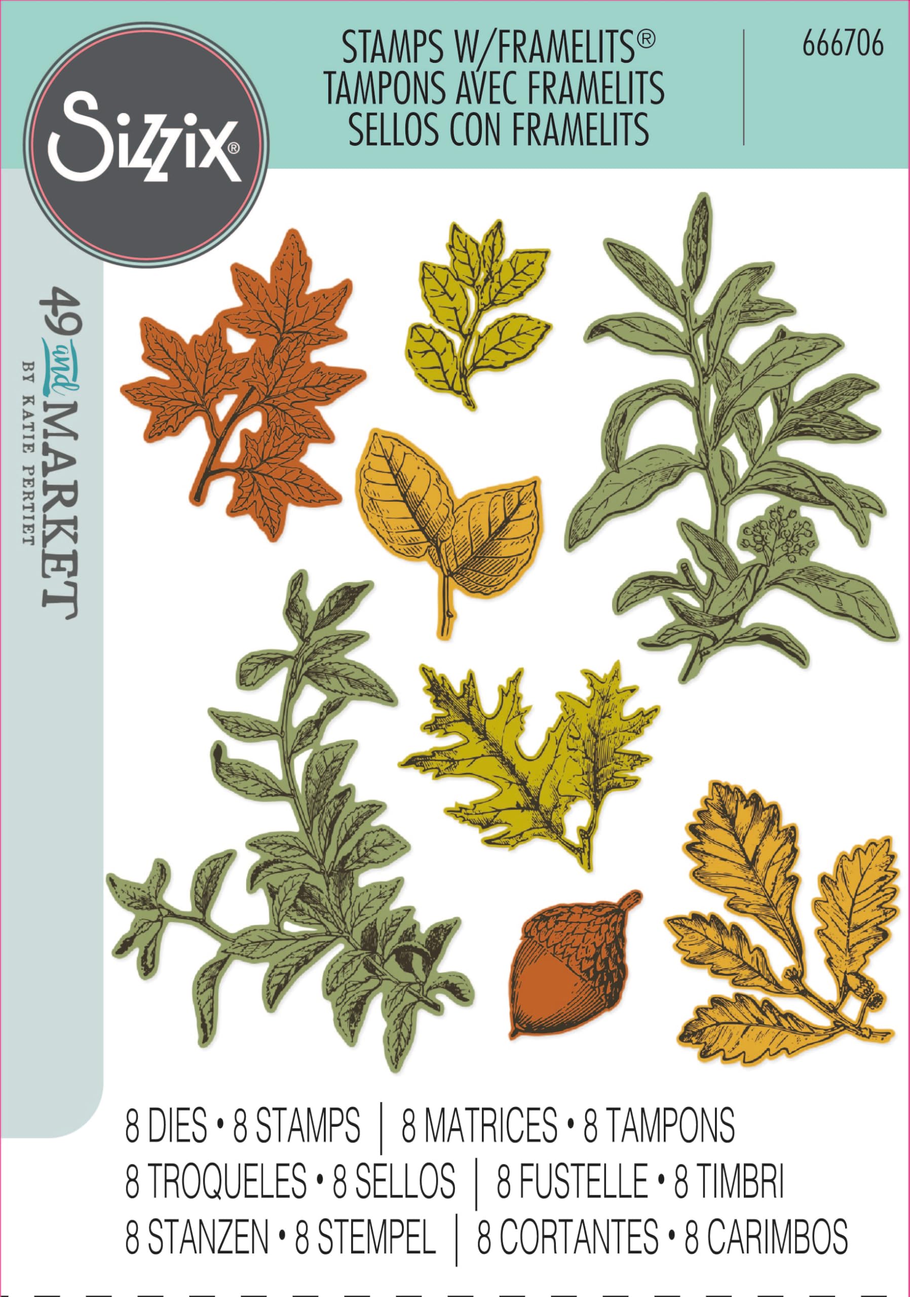 Sizzix A5 Clear Stamps w/Framelits Die Forever Leaves by 49 and Market, Clear/Silver - Image 4