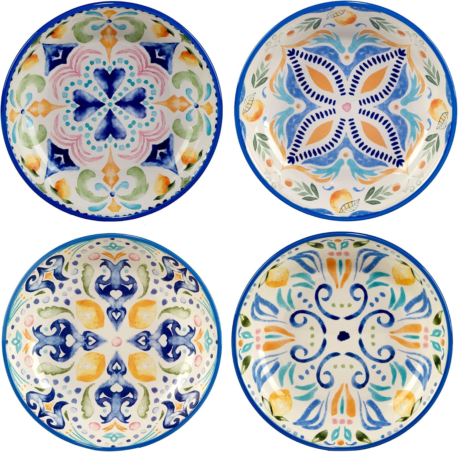 Certified International Lemonade 38 oz. Soup/Pasta Bowls, Set of 4 Assorted Designs