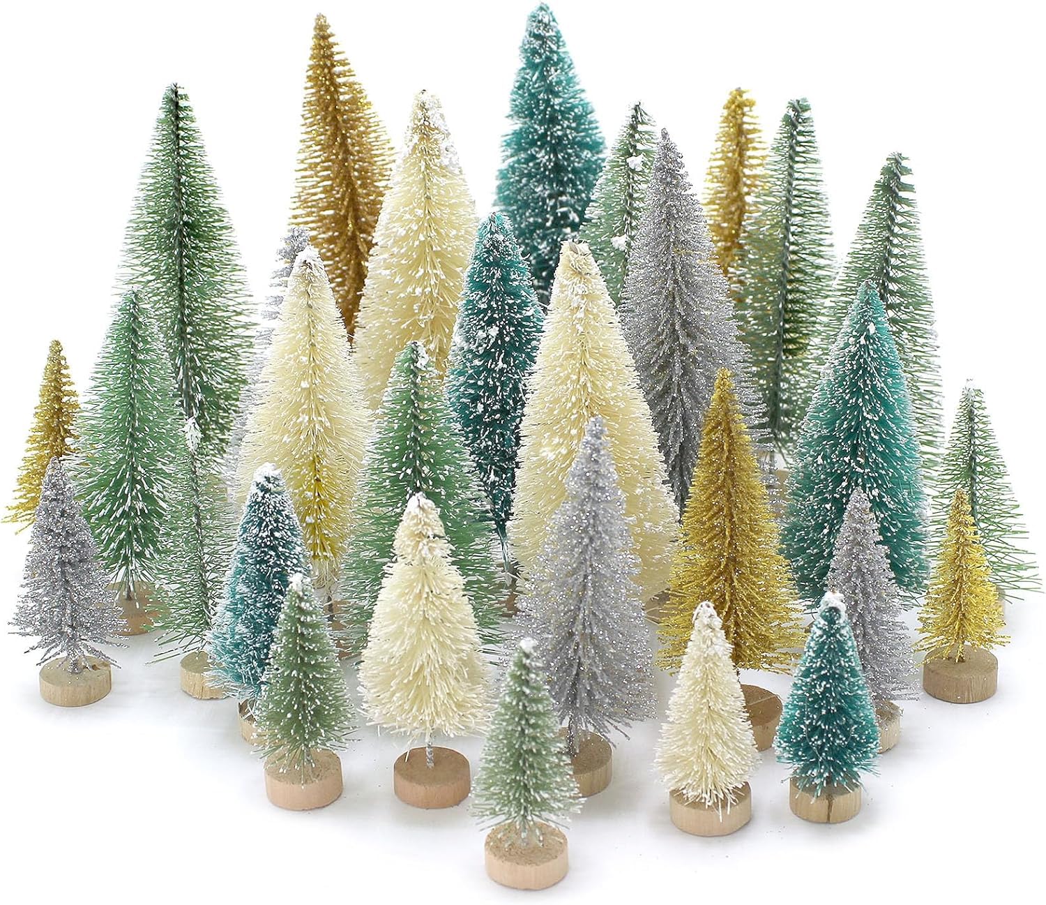 SLEEPHEAD® 30Pcs Mini Christmas Trees Christmas Decorations, Artificial Christmas Tree Bottle Brush Trees with Wooden Base for Christmas Decor Christmas Party Home Table Craft