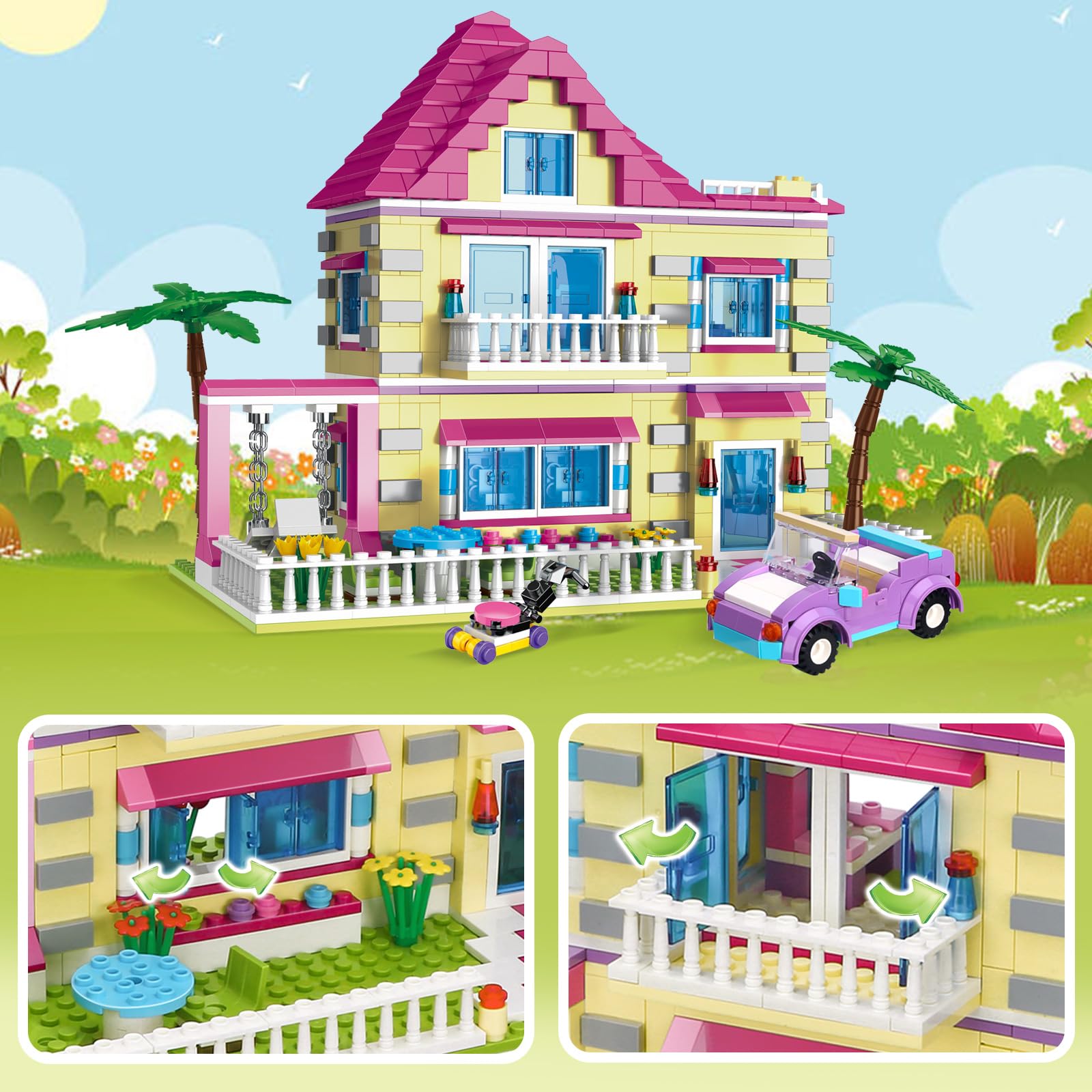 BRICK STORY Girls Friends House Building Kit, 892 PCS Big Villa Building  Blocks City Family Beach House Model Toy Set Apartment Room Playset with