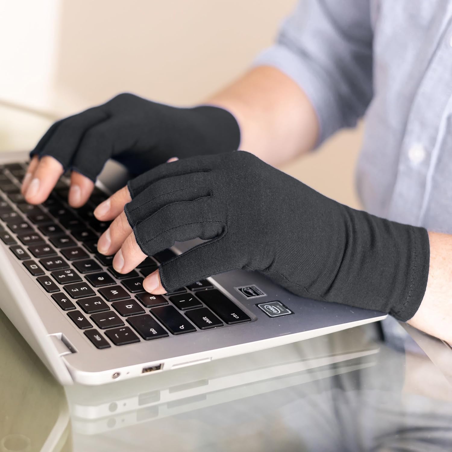 GRACE & ABLE Compression Gloves for Arthritis - Open Finger, Cotton-Blend, Lightweight, Breathable Hand Support