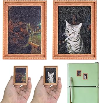 2 Pack Wooden Funny Cat Fridge Magnets - Vintage Oil Painting Aesthetic Black Cat Magnets for Refrigerator - Cool Decorative Art Magnets for Whiteboard, Office Cabinets, Home Decor