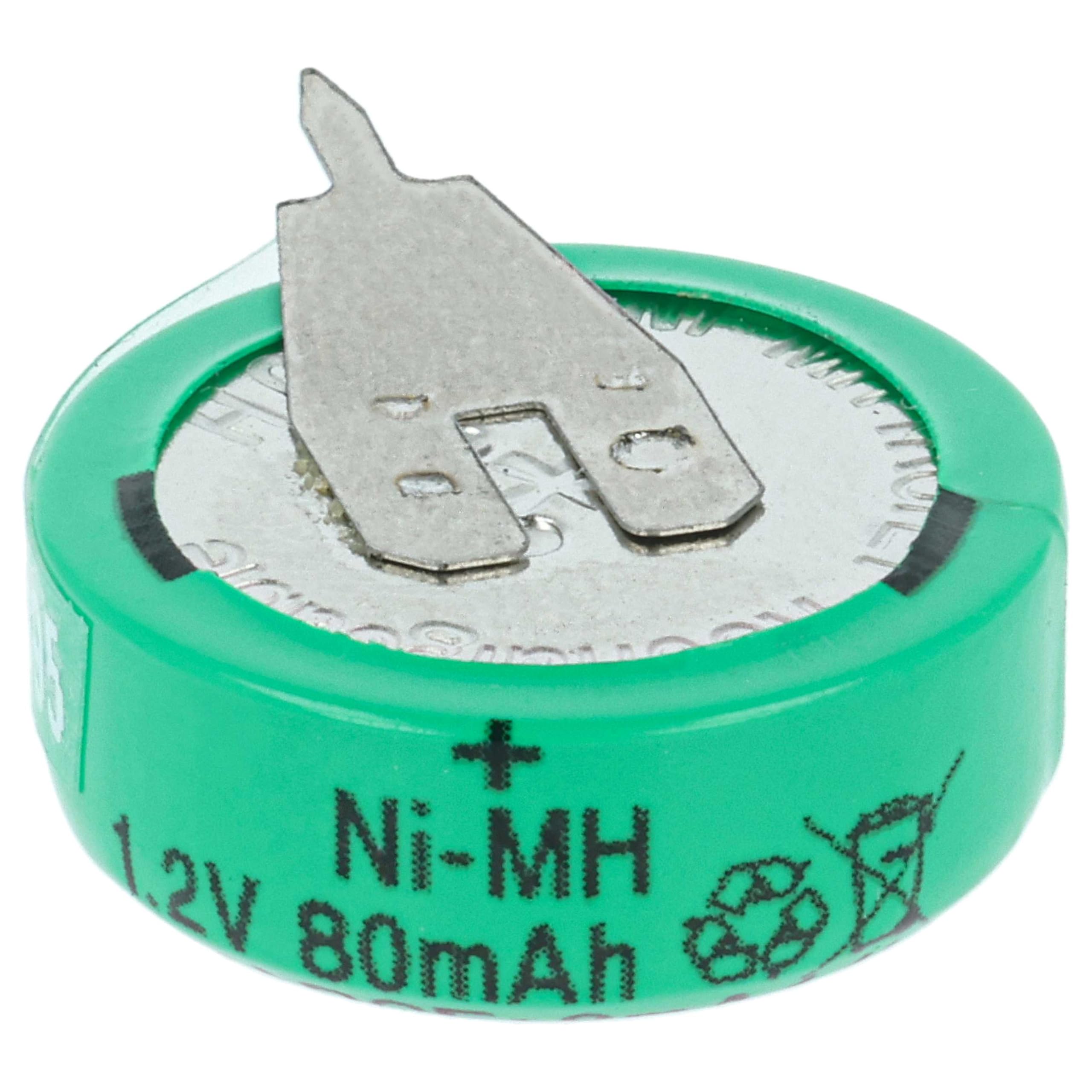 vhbw 100x NiMH Batería de botón de Repuesto Tipo 1/V80H 2 Pines 80 mAh 1,2 V Compatible para lámparas solares, etc.