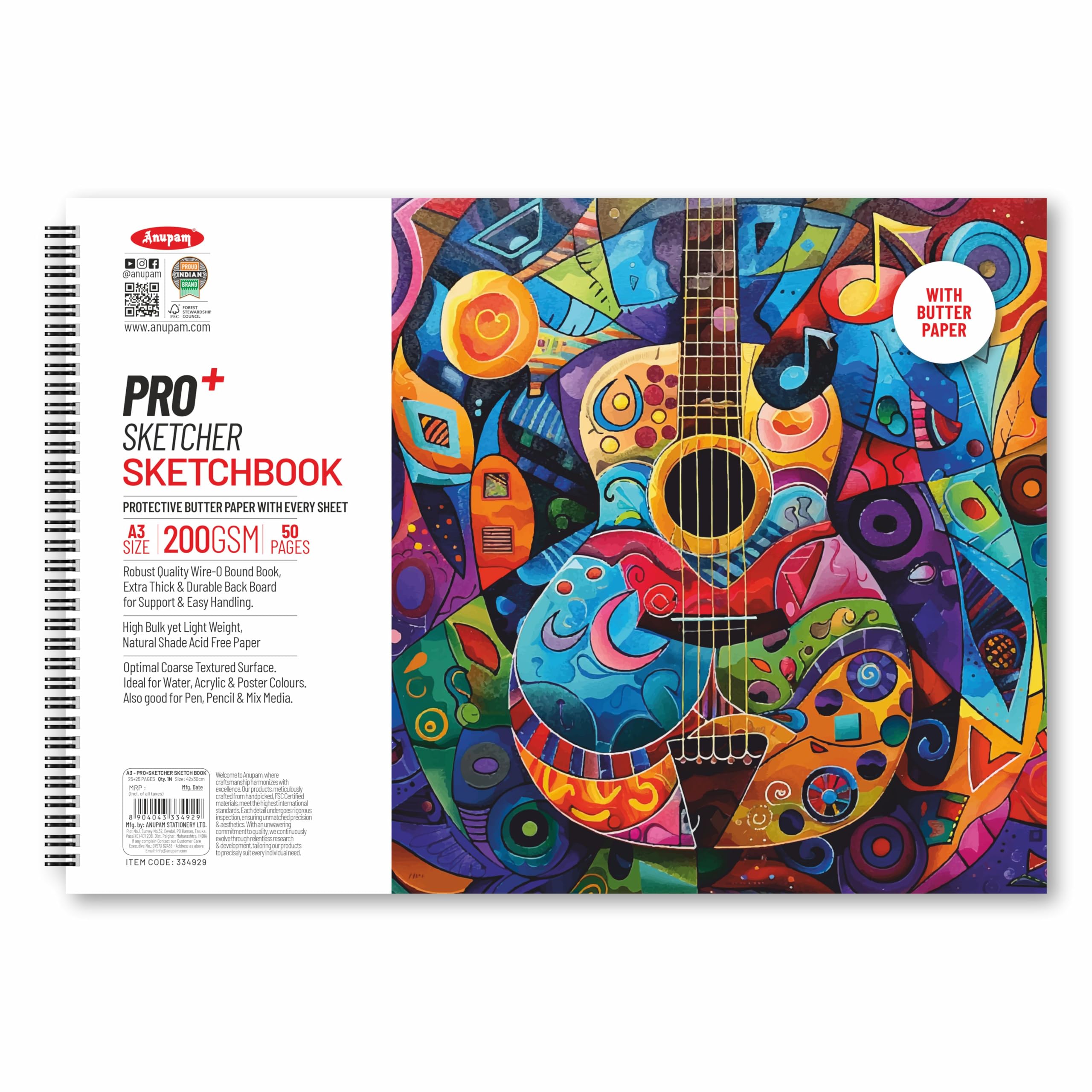 Anupam Pro Sketcher A3 Sketchbook with Butter Paper Pages Spiral-Bound Sketchpad 200 GSM for Artists, Kids & Professionals (25 Sheets, 50 Pages)-image-45