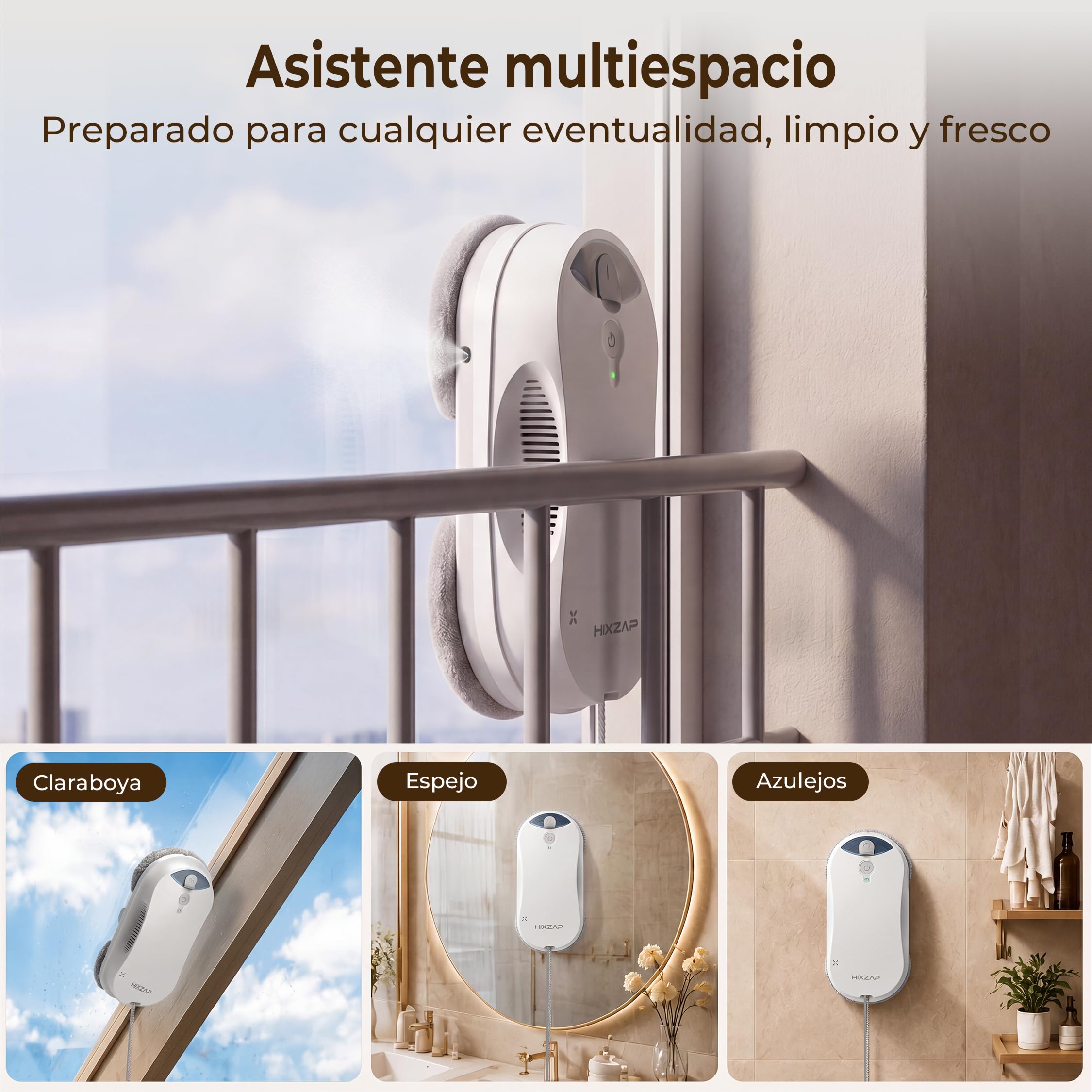 Robot X6 limpiador Ventanas Altas, Interior-Exterior, para Invernaderos | Potente Aspiración, Succión de 6400Pa, Doble Pulverización, Detección de Bordes, Navegación Inteligente