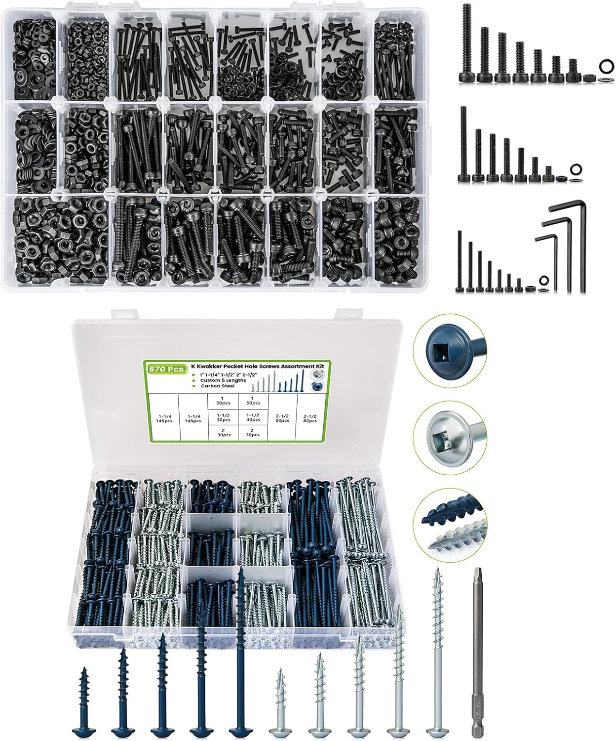 M2 M3 M4 Hex Socket Screws + #8 Pocket Hole Screws 1" to 2-1/2"