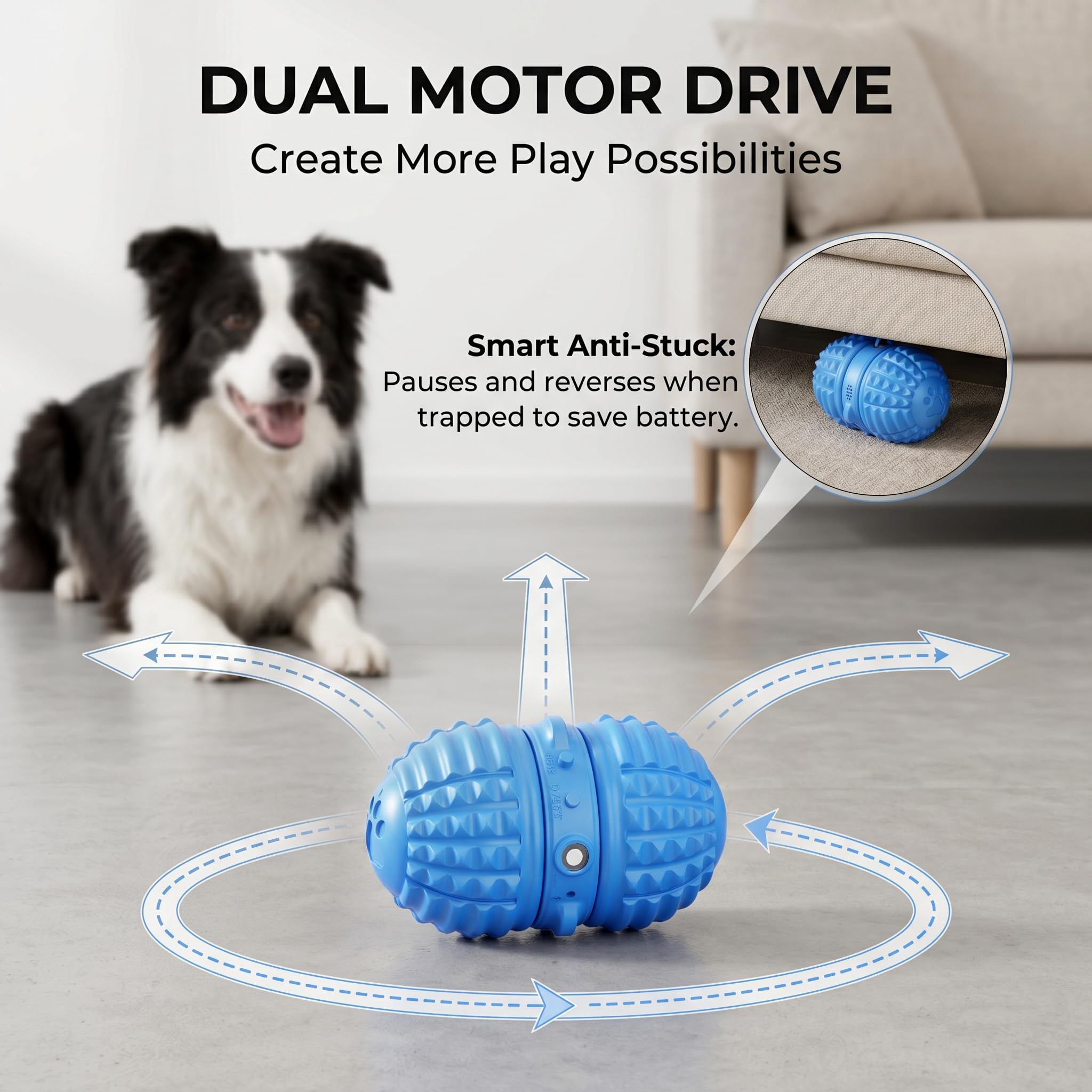 Intelligentes interaktives Hundespielzeug, 8 Modi, automatischer Rollball mit Aufnahmefunktion, lebensmittelechtes Gummimaterial, interaktiver Hundeball für mittelgroße und große Hunde