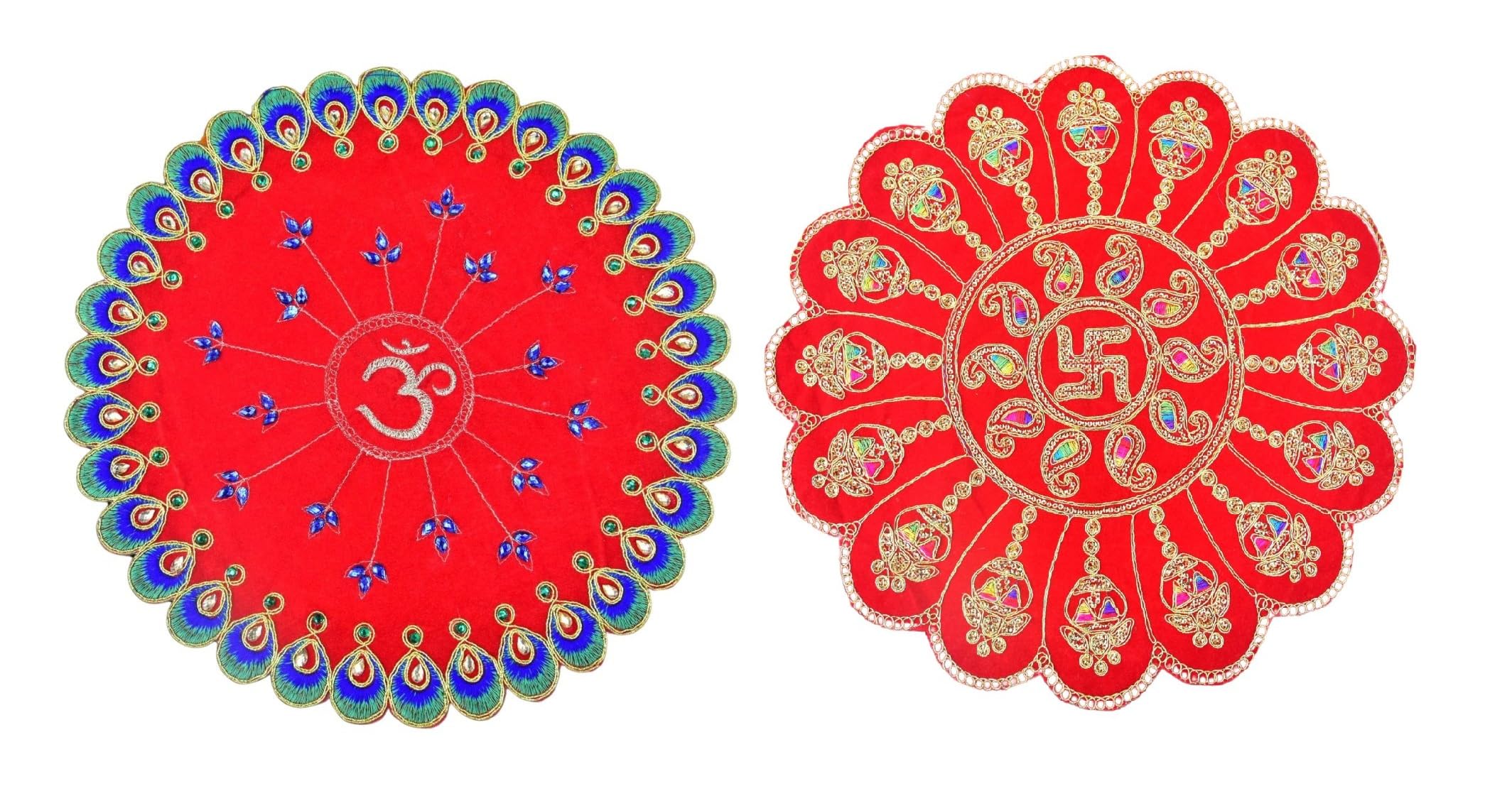 Embroidered Red God Idol Seating Small Size Pooja Mat/Aasan Cloth Pack of 2-image-13