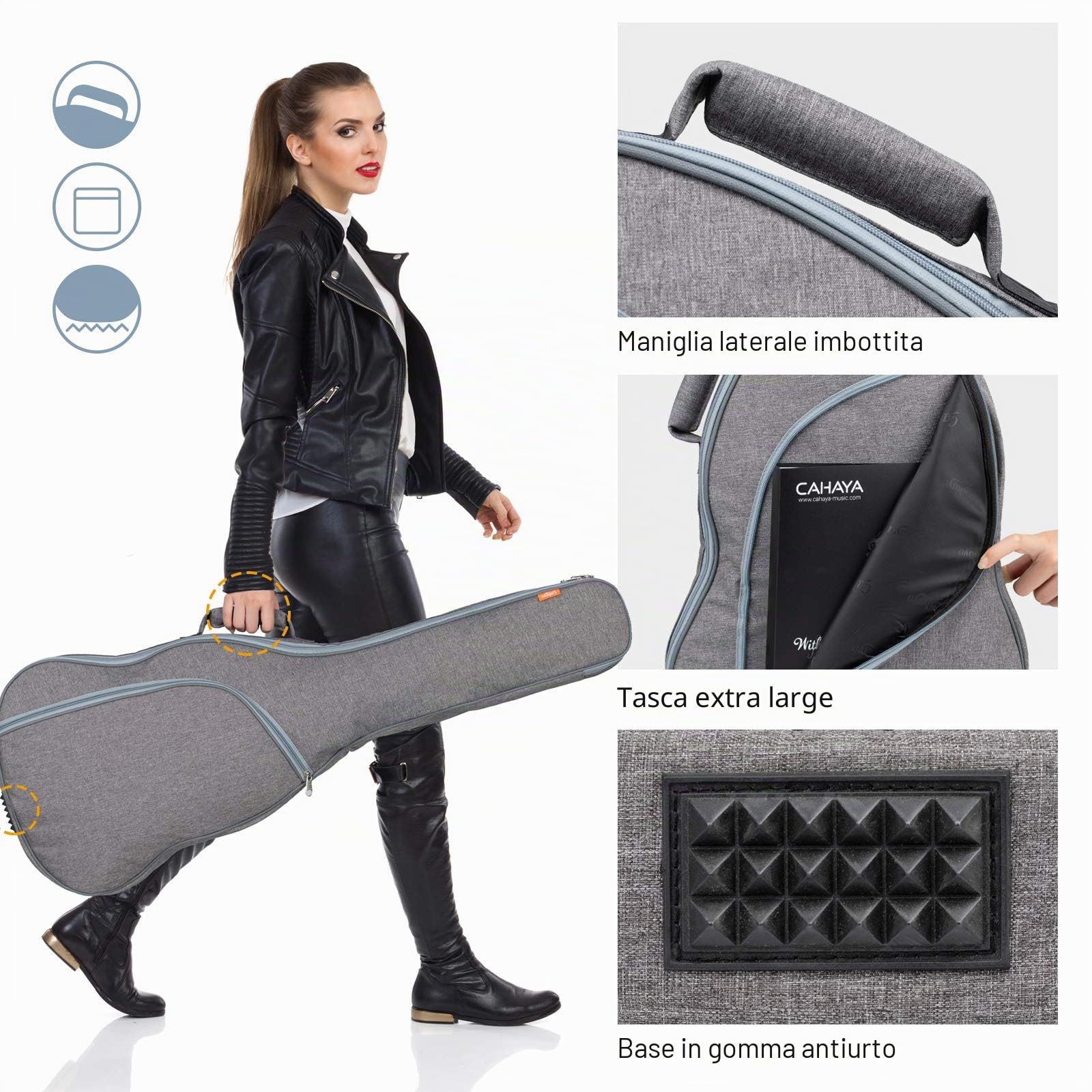 CAHAYA Custodia per chitarra elettrica, 6 mm, imbottita per chitarra elettrica, custodia morbida per chitarra, con tasca anteriore