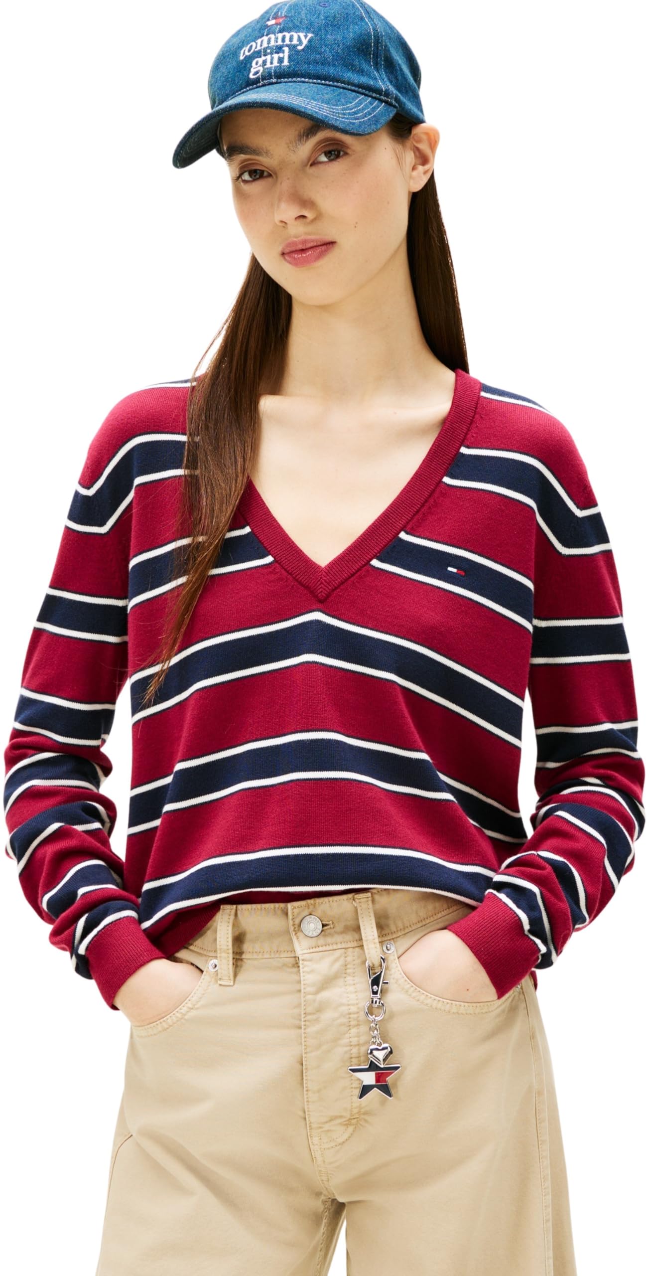 Tommy Jeans Damen Pullover Essential mit V-Ausschnitt