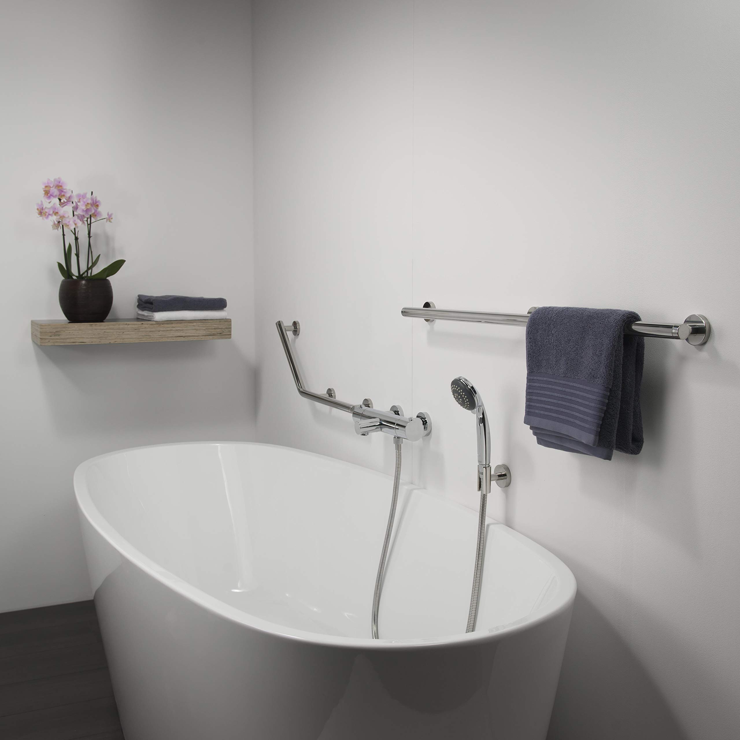 Tiger Boston Comfort & Safety Maniglione di sicurezza 90 cm, Acciaio inox lucido, 90 x 5.1 x 7 cm