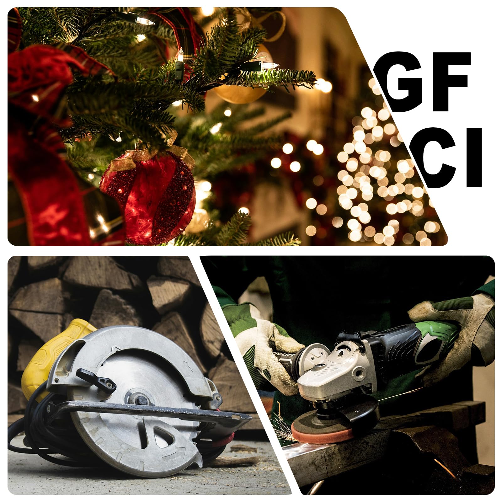 Cavo di prolunga illuminato GFCI per esterni da 3 piedi con 3 prese, 15 amp 12/3 SJTW cavo di prolunga giallo resistente con spina di terra a 3 punte per maggiore