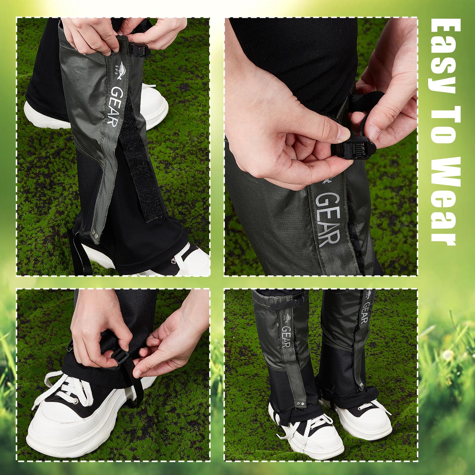 NICENEEDED Polainas de Nailon Ajustables para Piernas, Protectores de Piernas Impermeables para Senderismo con Protección contra Mordeduras, Polainas Transpirables para Piernas