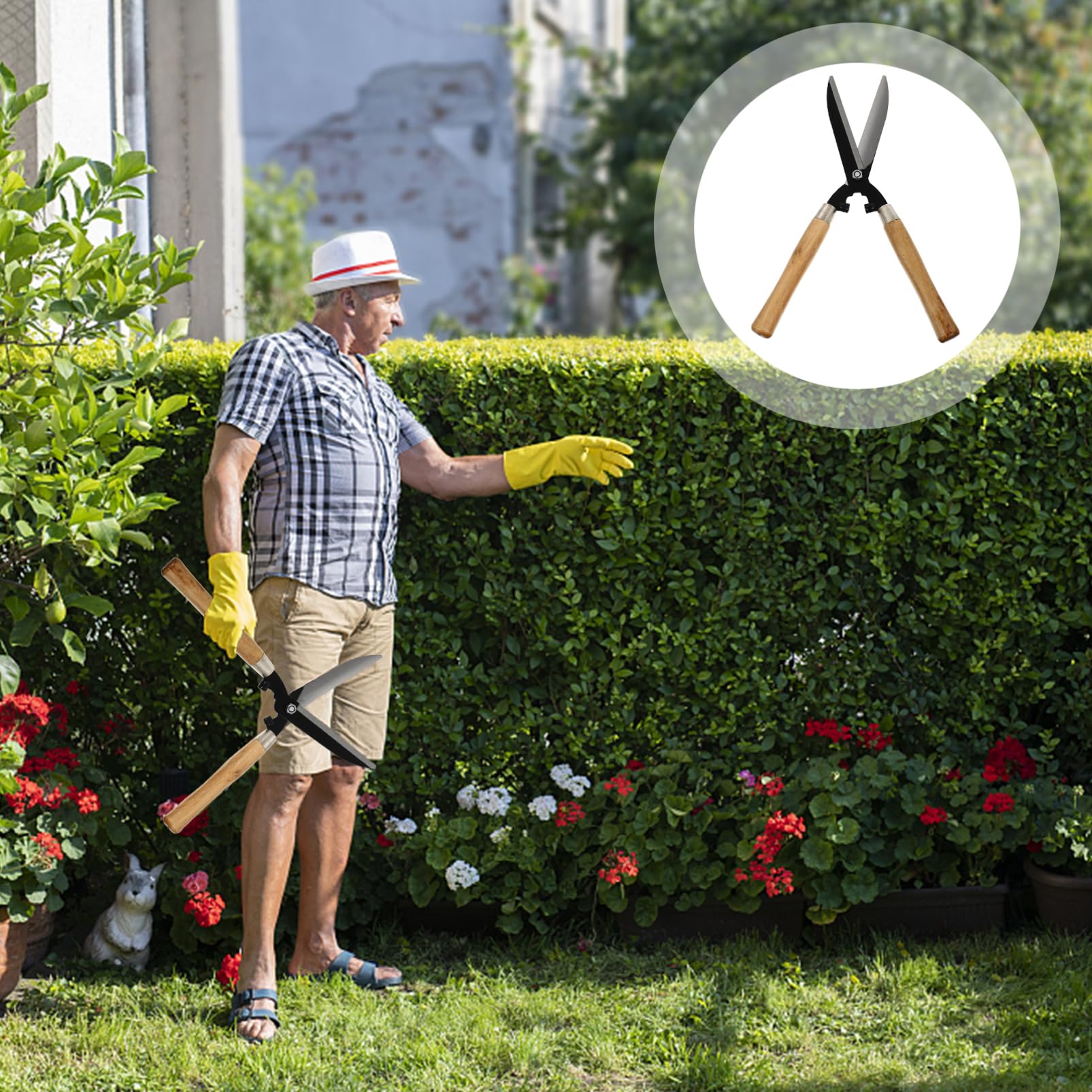 Yardwe Tijeras de Podar para Jardinería Acero de Alto Carbono y Mango de Madera, Corte sin Esfuerzo y Fácil de Limpiar para Cuidado de Setos y Arbustos