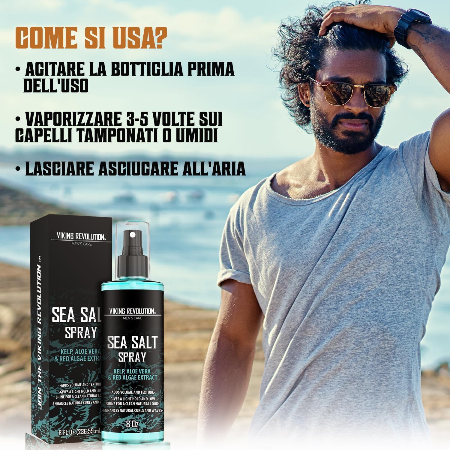 Viking Revolution - Sea Salt Spray - Spray al Sale Marino per Capelli Uomo con Alghe, Aloe Vera ed Alga Rossa -Volumizzante per Aggiungere Volume e Texture - Spray Texturizzante - 260ml