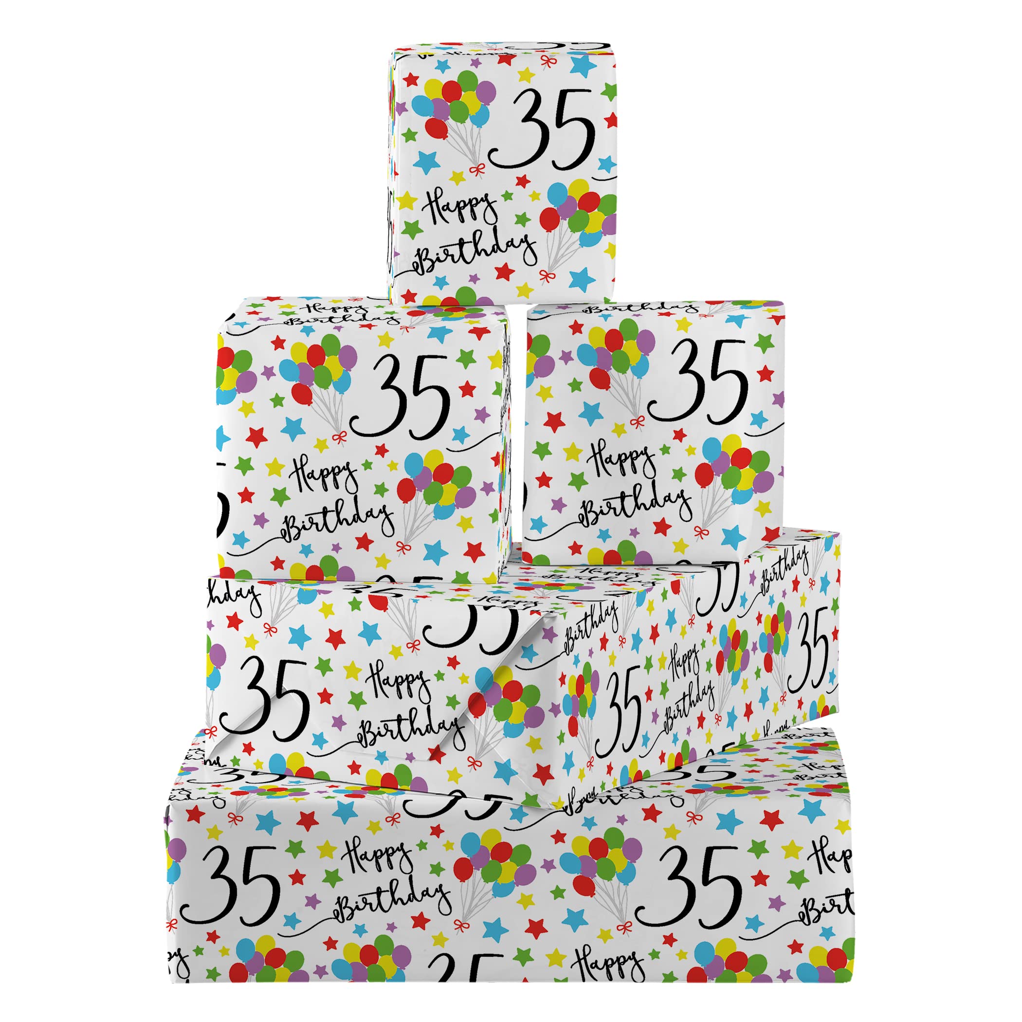 Hunts England - 5 Sheets Of 35th Birthday Fun Wrapping Paper - Includes 5 Gift Tags - Age 35 Folded Gift Wrap For Him/Her - Iconic Collection - Colourful Age Thirty Five Gift Wrap