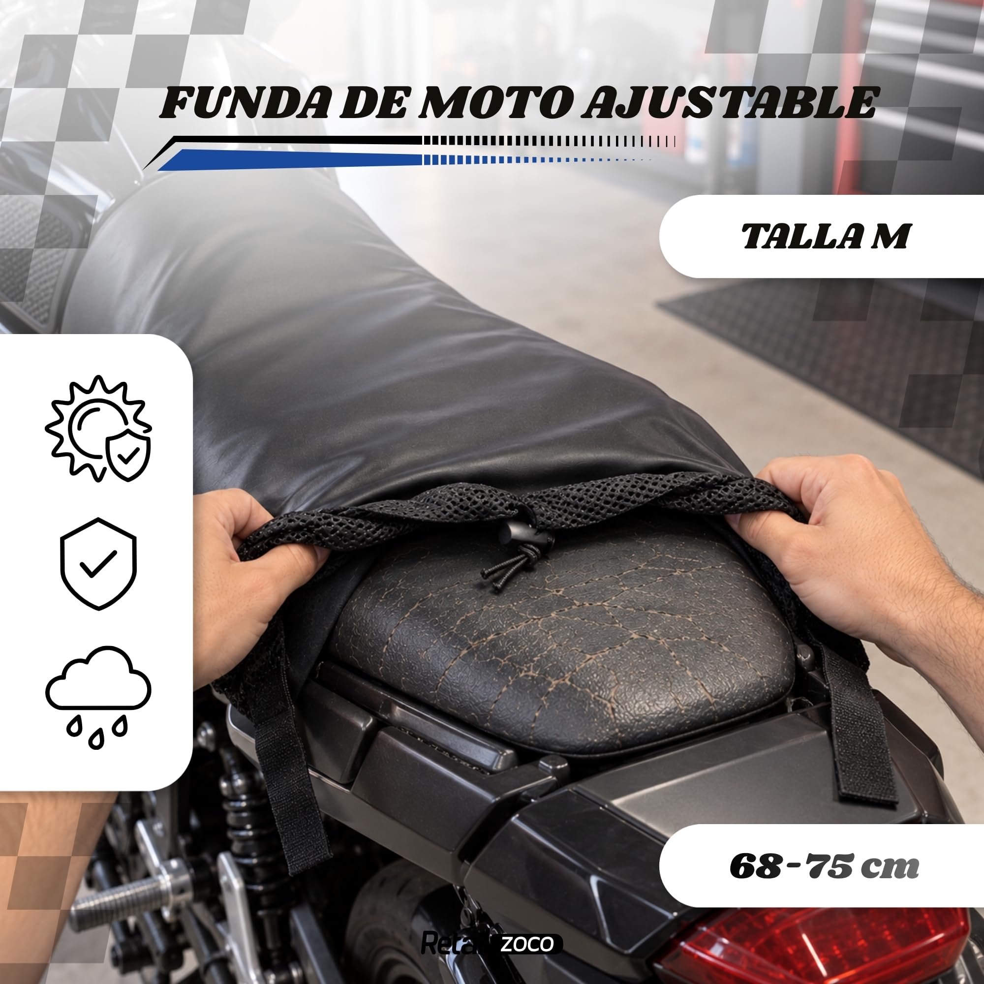 Funda para Asiento de Moto Ajustable de 68 a 75 cm - imagen 2