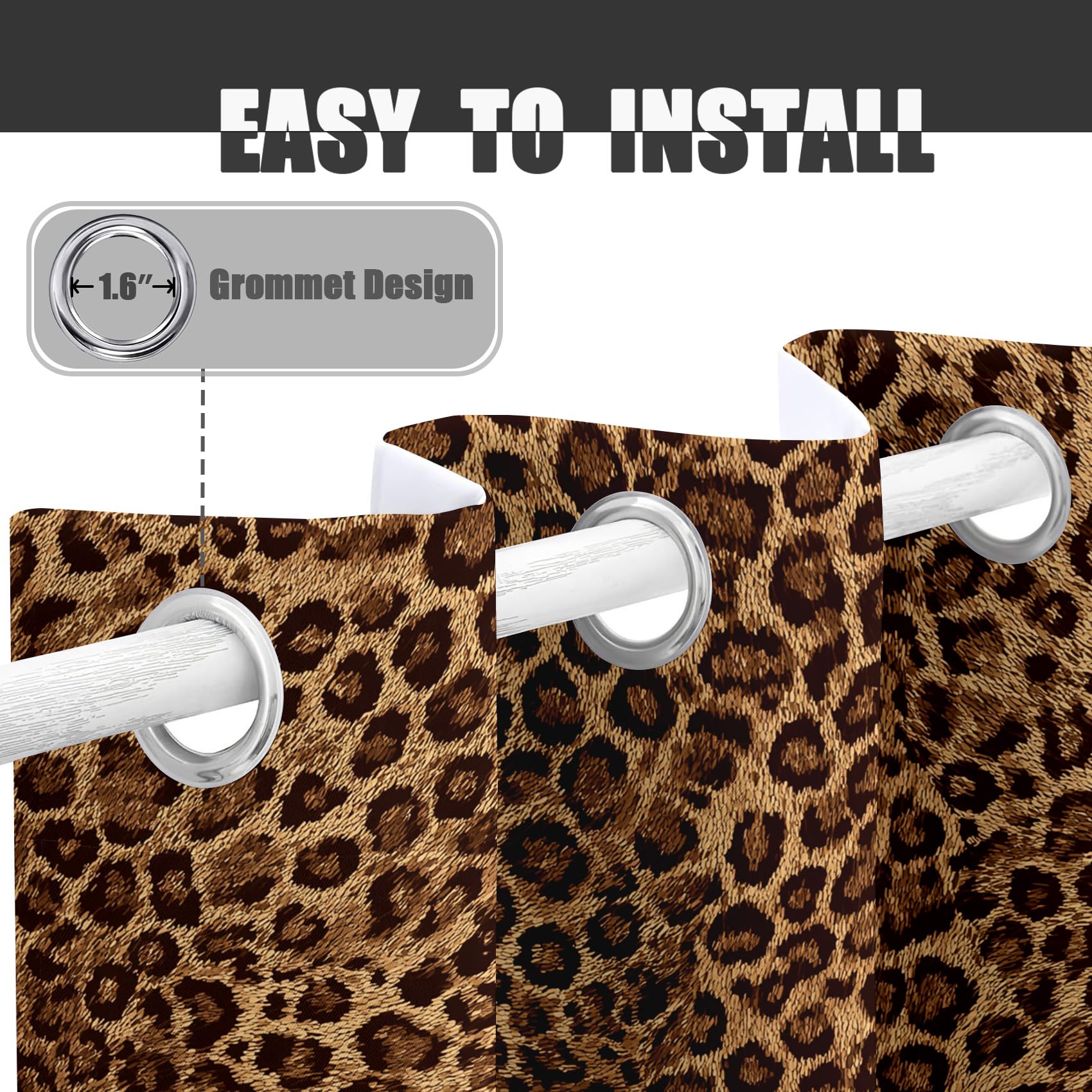 Leopardenmuster Vorhänge, Verdunklungsvorhänge mit Muster Cheetah Print, Vorhang Blickdicht mit Ösen, Gardinen für Wohnzimmer Schlafzimmer Deko 2er Set - 200x140 (H X B)