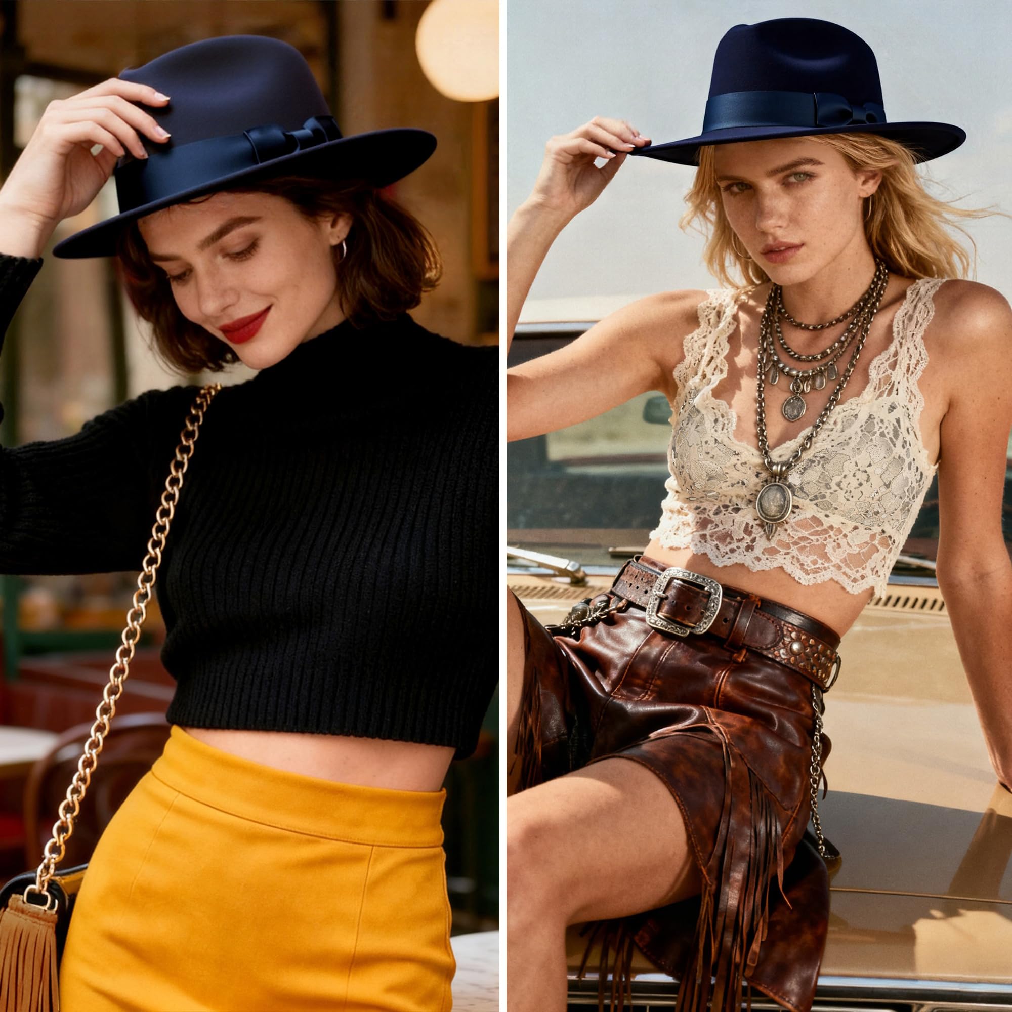BABEYOND - Cappello Fedora anni '20 per uomo Gatsby a tesa larga, in feltro, stile Panama con fascia per donne e uomini